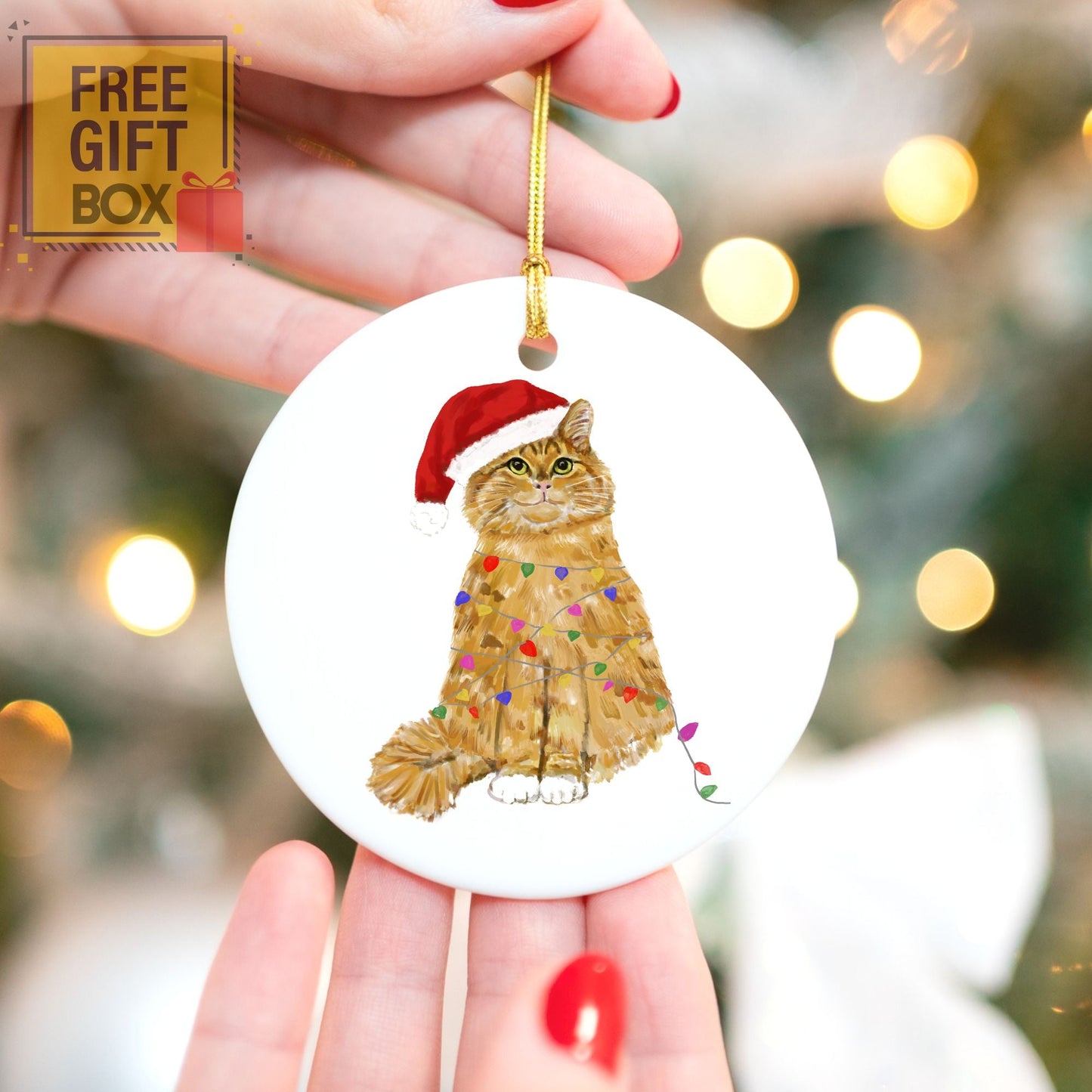 Orange Tabby Cat Christmas Ornament - MerikaArt
