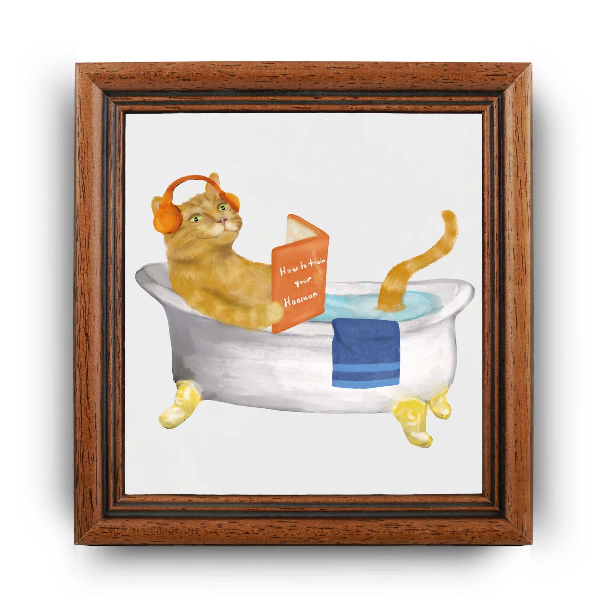 Orange Tabby Cat in Bathtub Ceramic Tile – Handcrafted Whimsical Pet Art Decor - MerikaArt