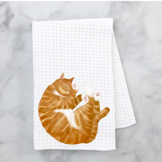 Orange Tabby Cat Kitchen Towel with White Paws - MerikaArt