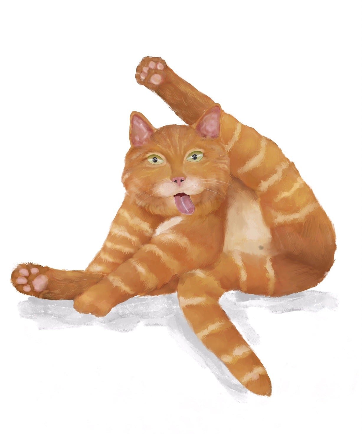 Orange Tabby Cat Licking Himself Print, Ginger Cat Painting, Cat Lover Art, Cat Lady Gift, Living Room Wall Decor - MerikaArt