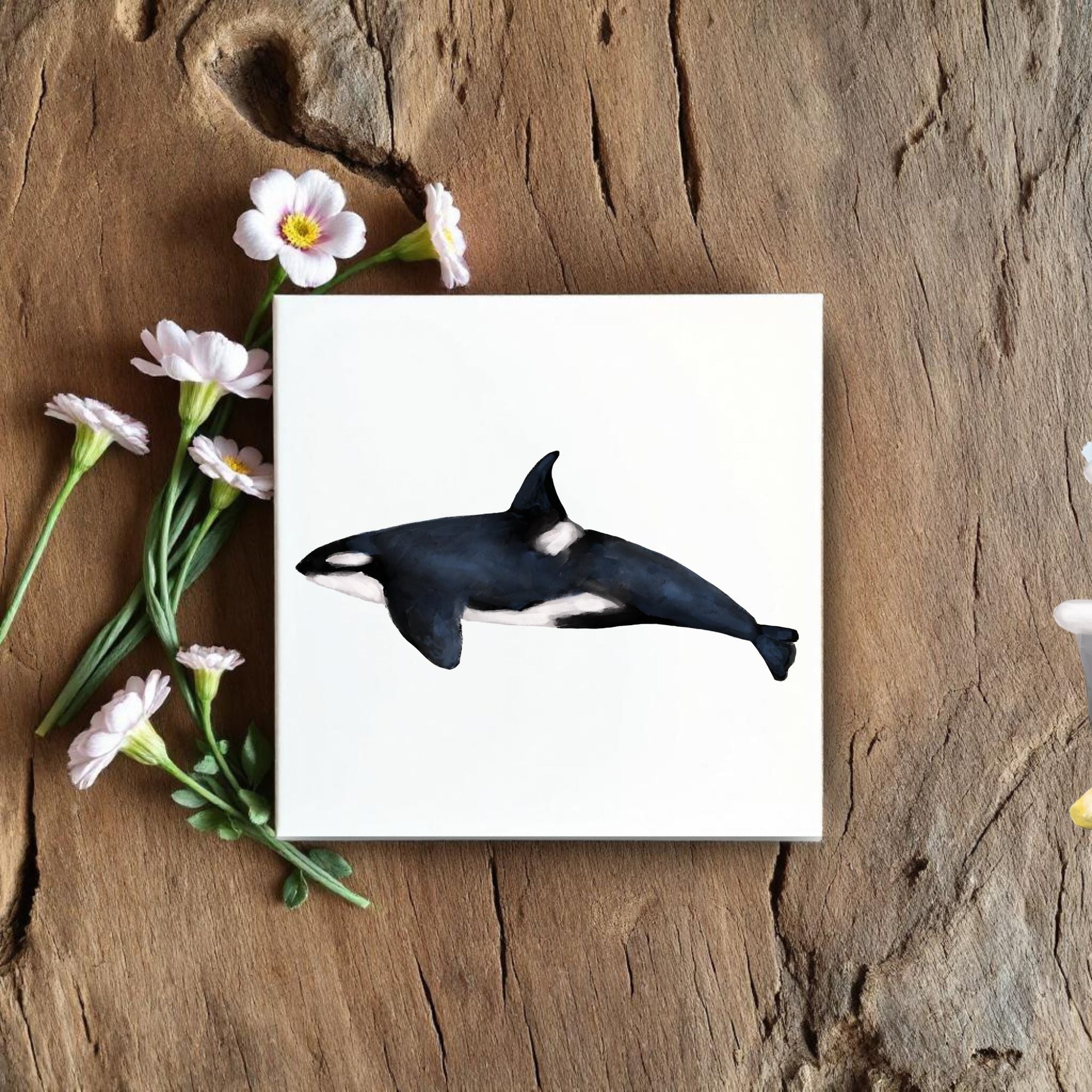 Orca Ceramic Tile – Handcrafted Marine Wildlife Decor - MerikaArt