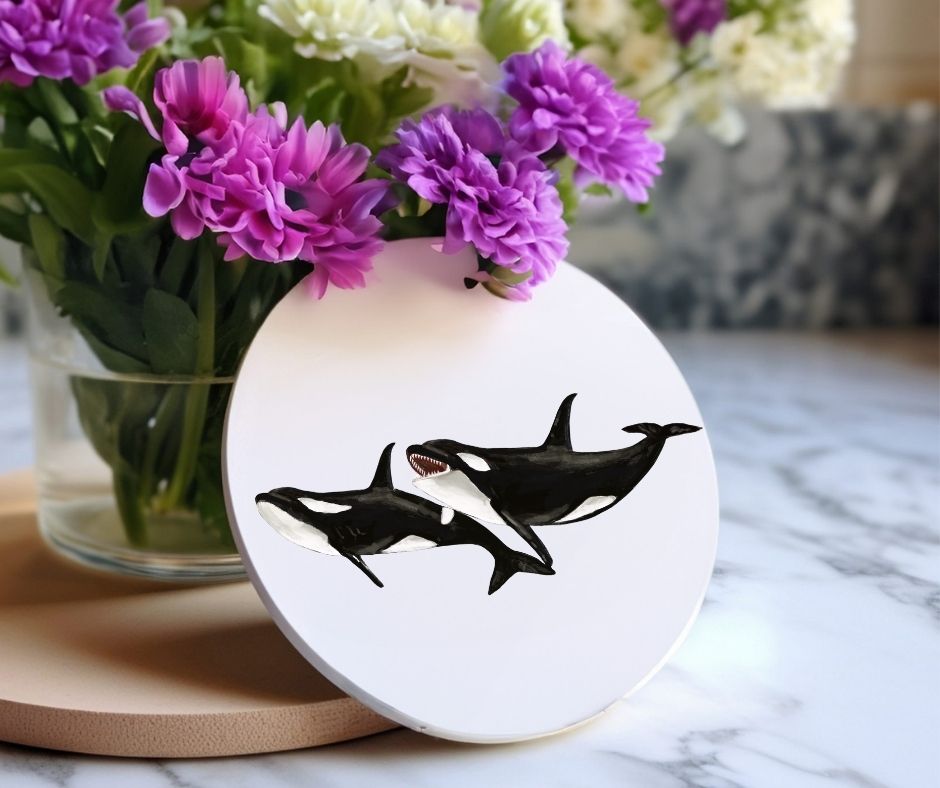 Orca Whale Ceramic Coaster - MerikaArt