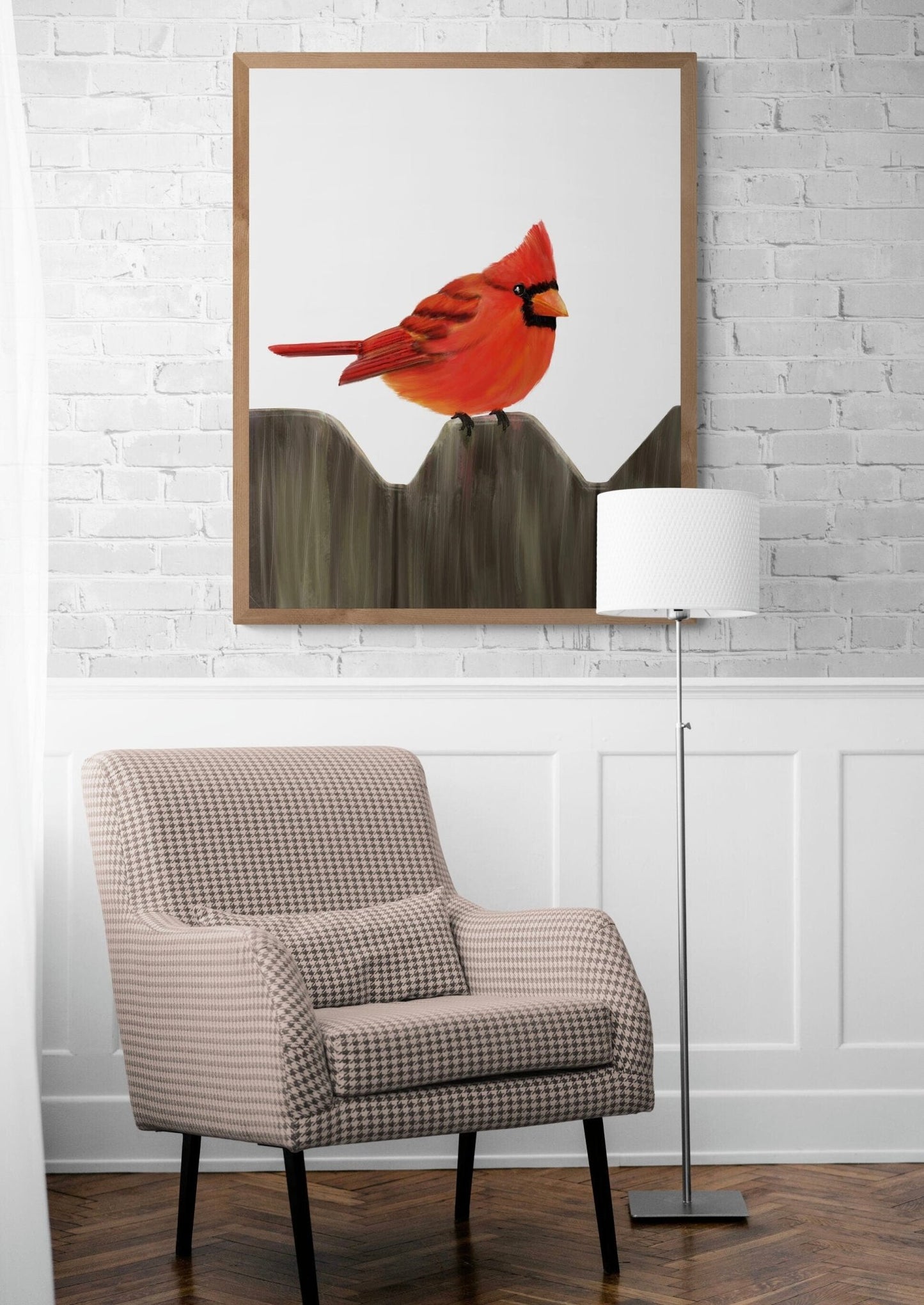 Original Northern Cardinal Print, Red Bird Painting, Wildlife drawing, Cardinal Holiday Print, Living Room Wall Art, Winter Wall Artwork - MerikaArt