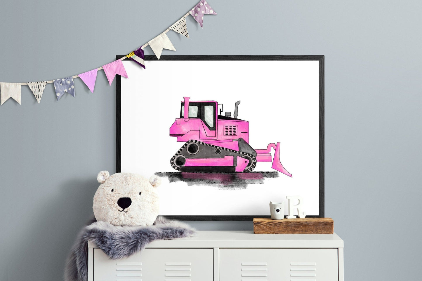 Original Pink Bulldozer Print - MerikaArt