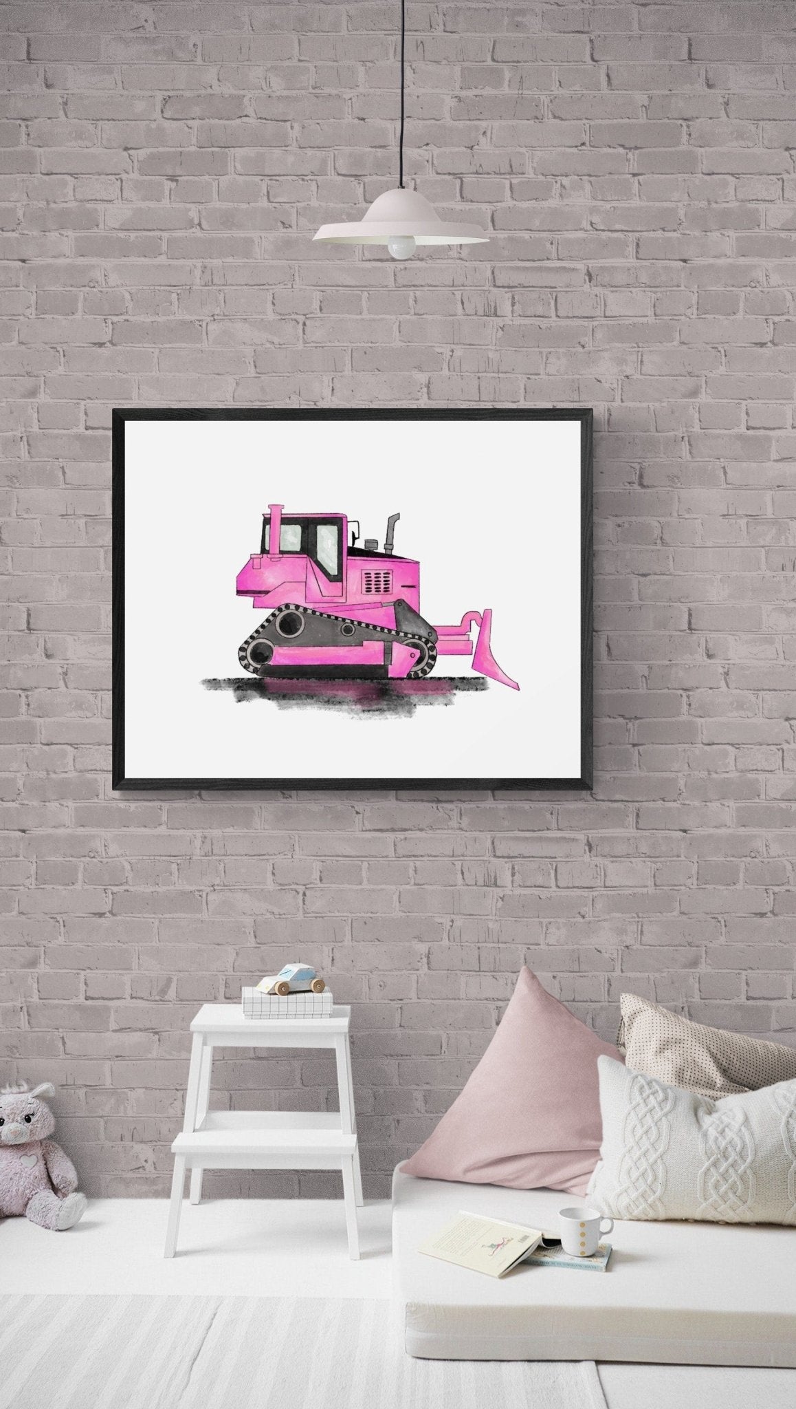 Original Pink Bulldozer Print - MerikaArt