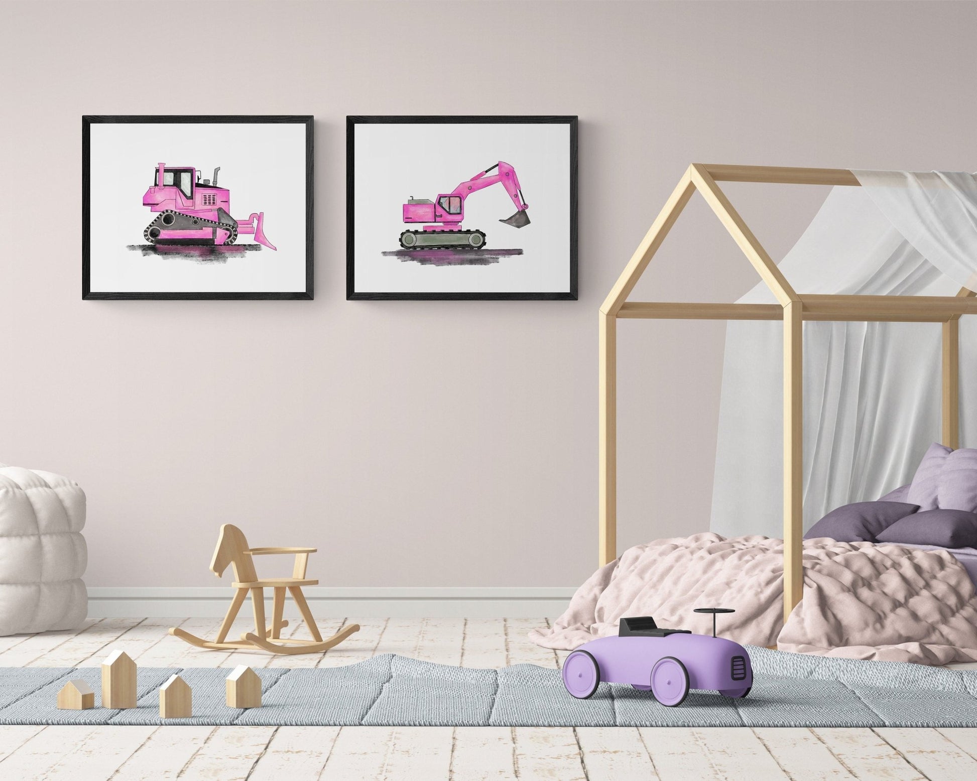Original Pink Bulldozer Print - MerikaArt