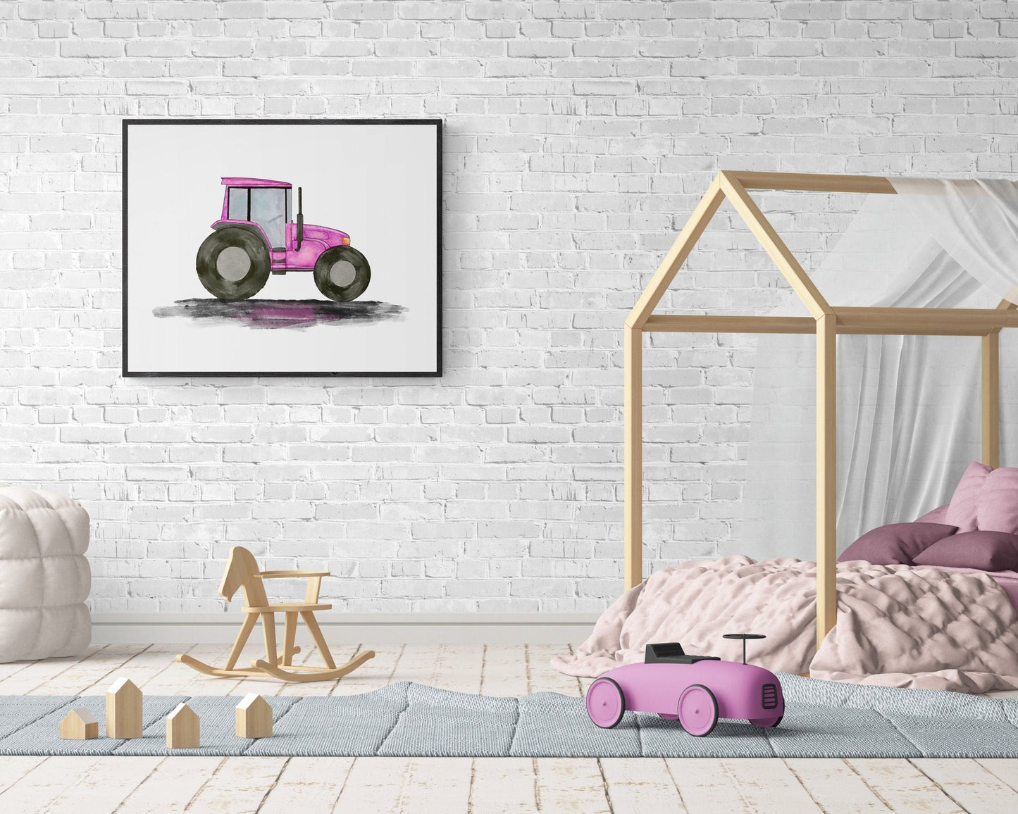 Original Pink Tractor Print - MerikaArt