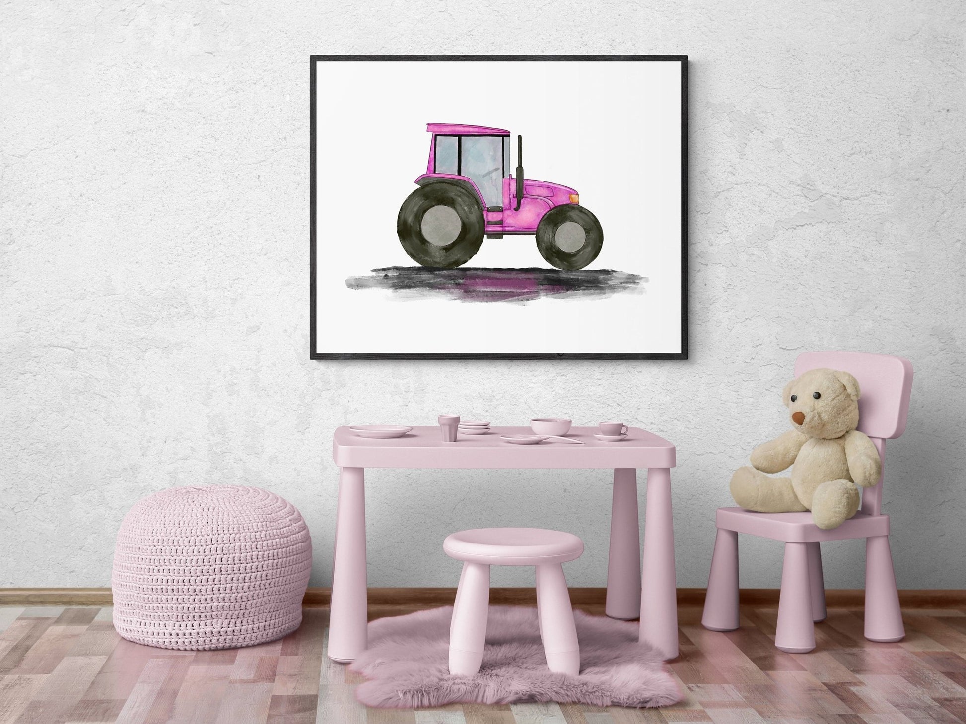 Original Pink Tractor Print - MerikaArt