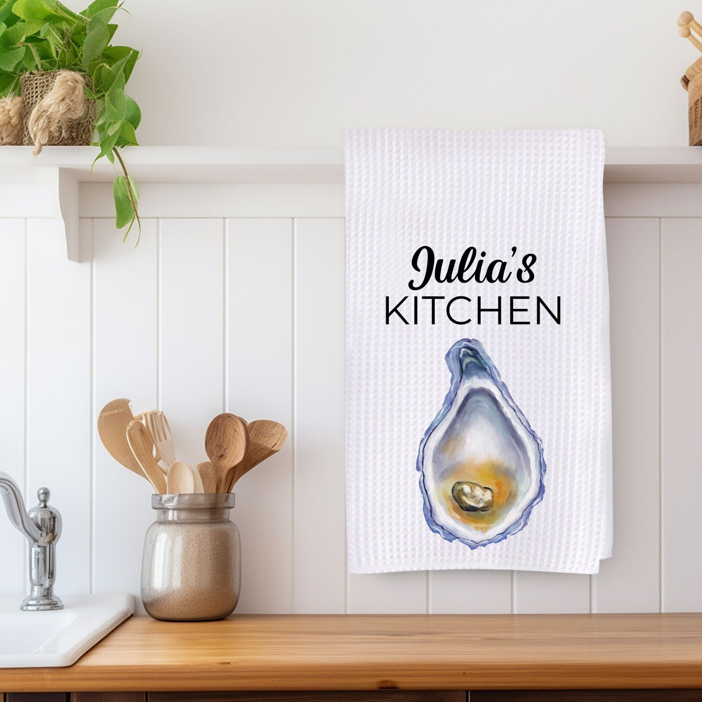 Oyster Kitchen Towel with Pearl - MerikaArt