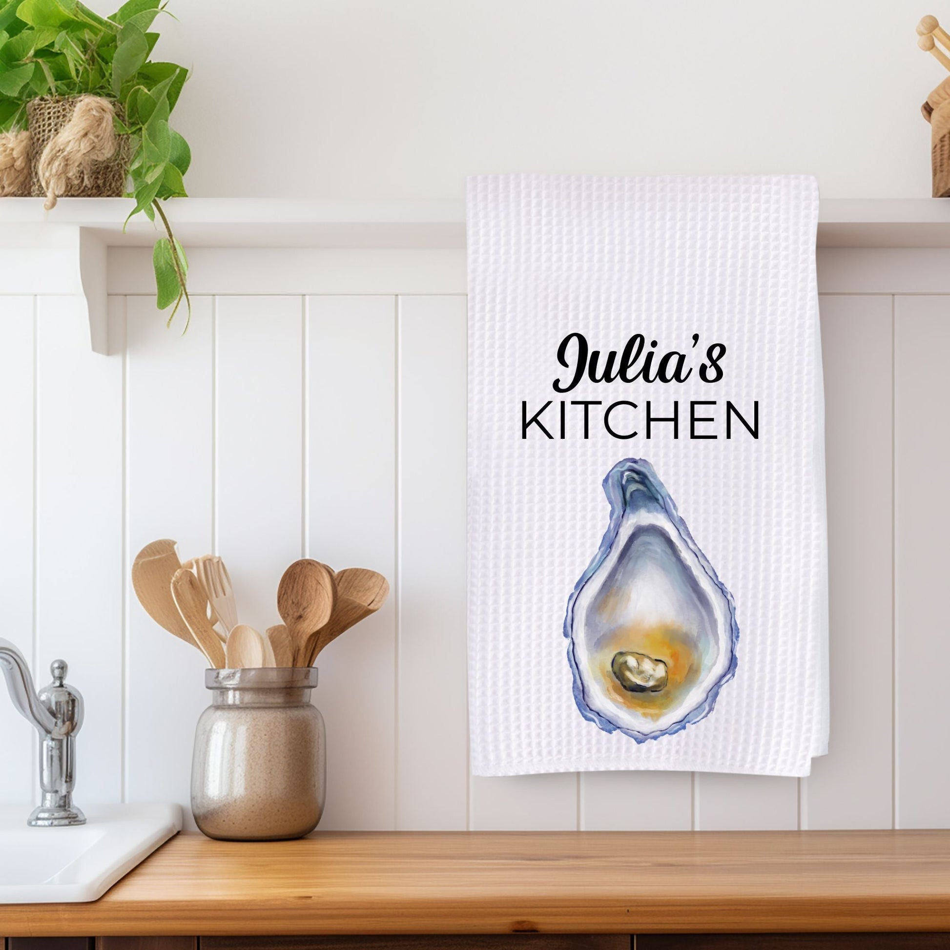 Oyster Kitchen Towel with Pearl - MerikaArt