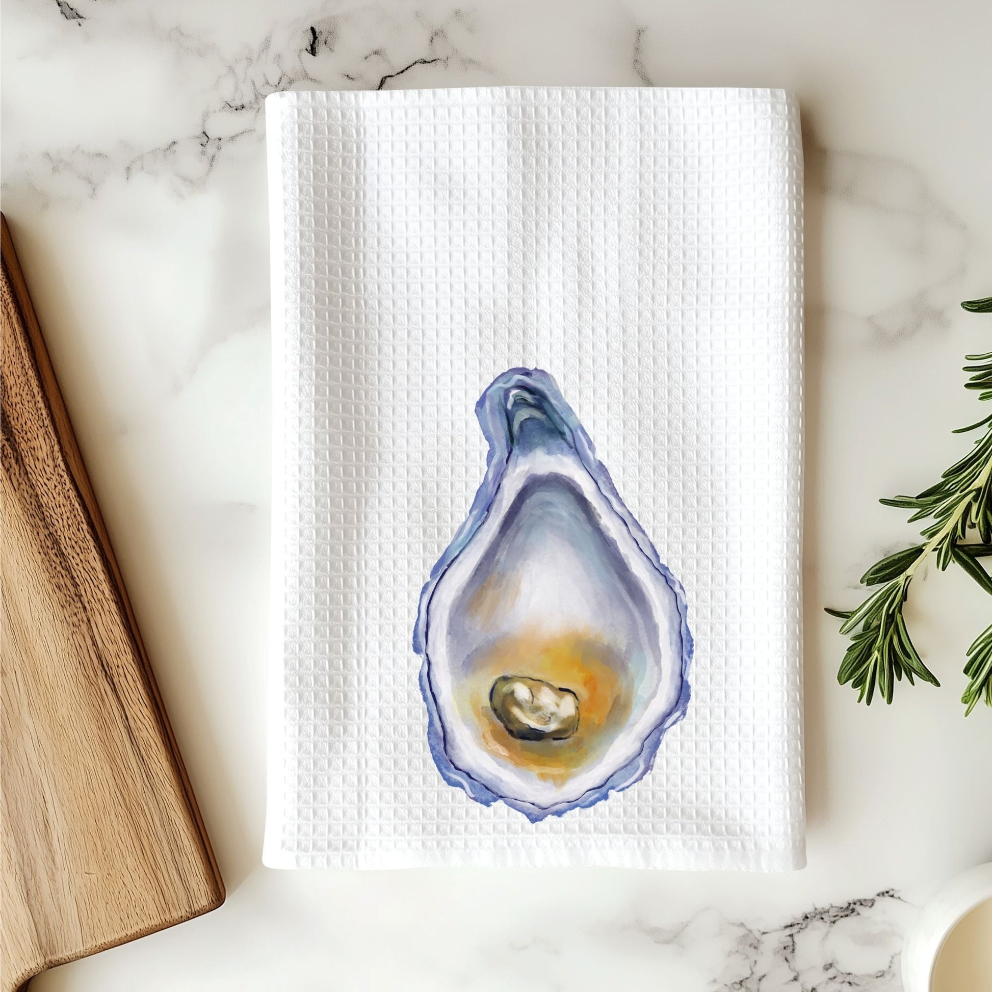 Oyster Kitchen Towel with Pearl - MerikaArt