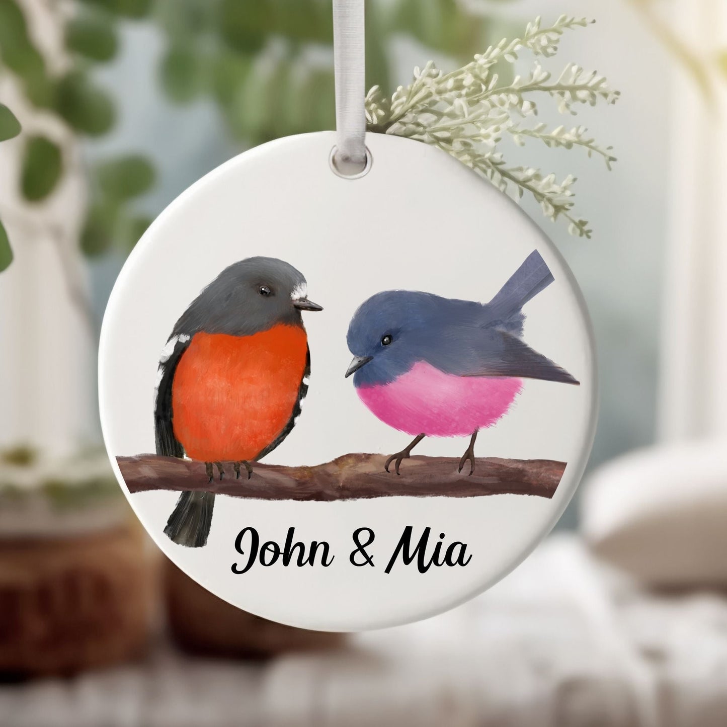 Pair of Birds Ceramic Ornament - MerikaArt