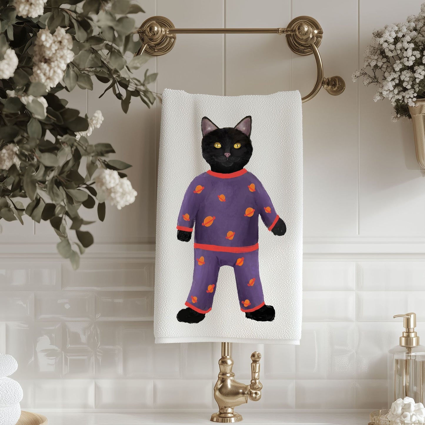 Pajama Cat Bathroom Towel - MerikaArt