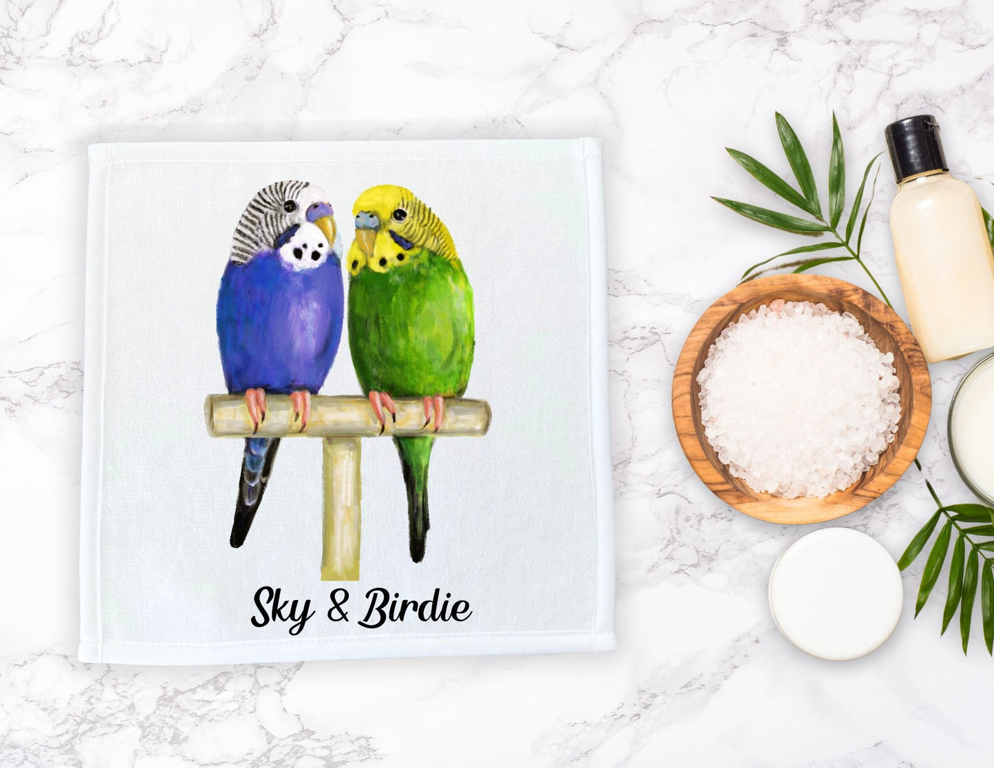 Parakeet Washcloth | "Perch Perfect Pair" - MerikaArt