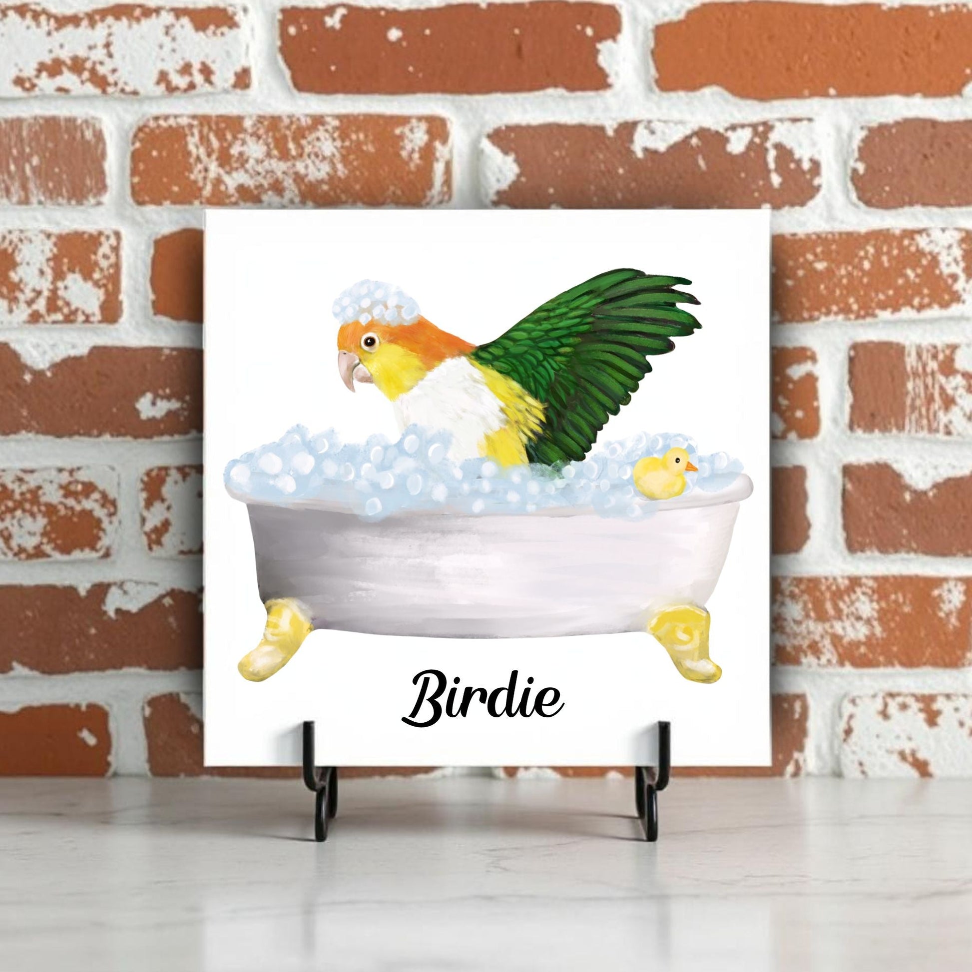 Parrot in Bathtub Ceramic Tile – Handcrafted Whimsical Bird Art Decor - MerikaArt