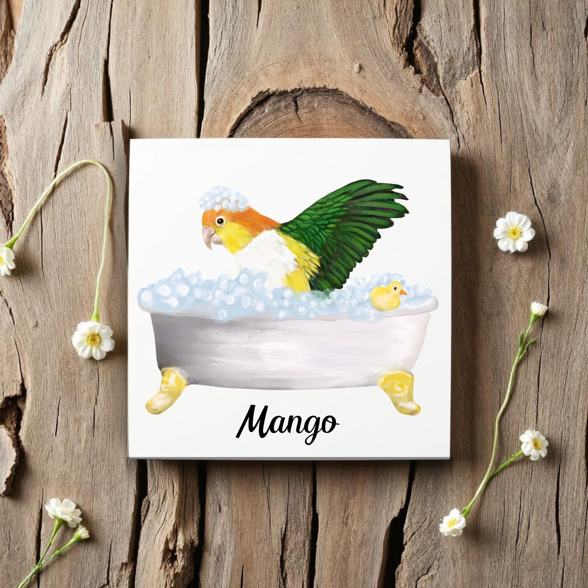 Parrot in Bathtub Ceramic Tile – Handcrafted Whimsical Bird Art Decor - MerikaArt