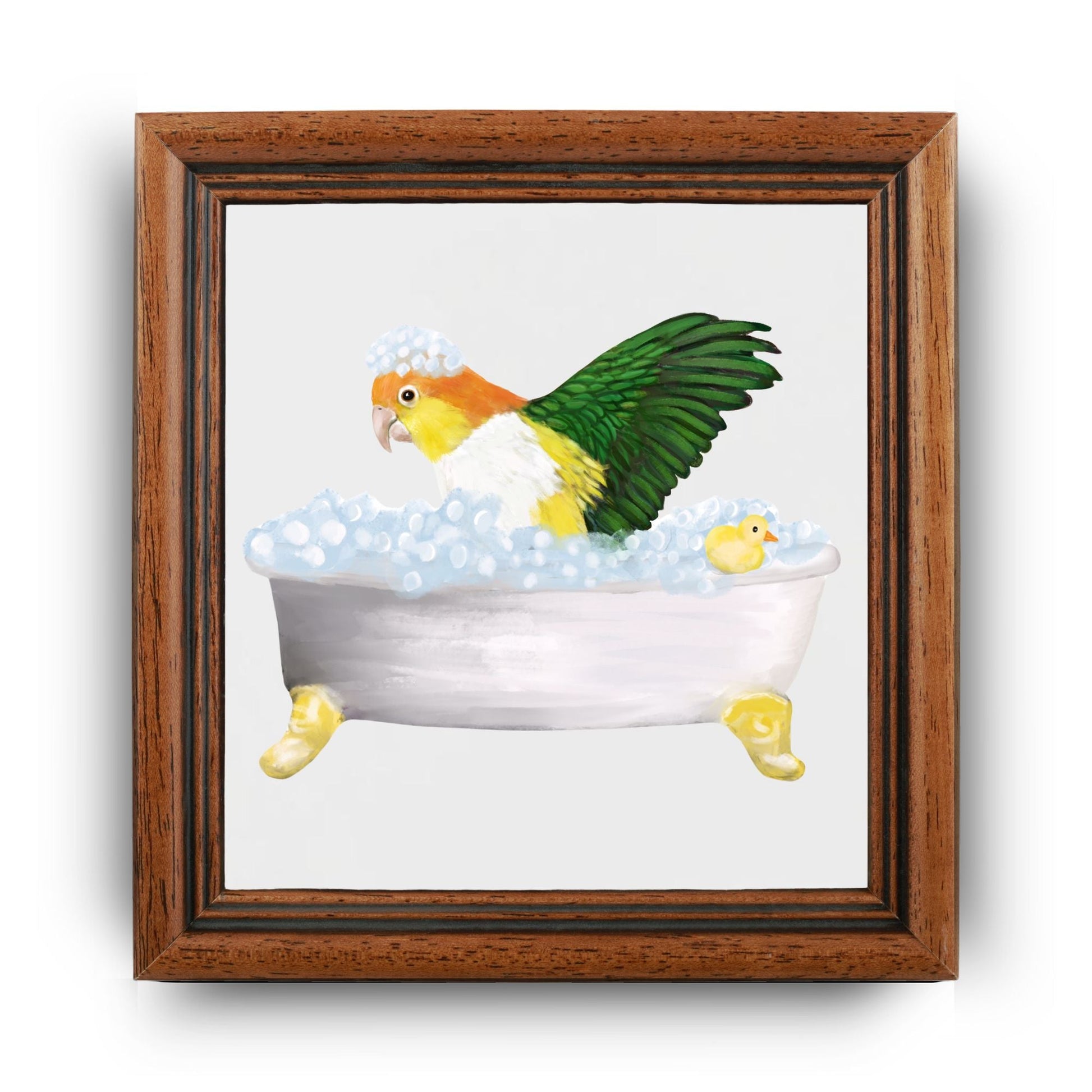 Parrot in Bathtub Ceramic Tile – Handcrafted Whimsical Bird Art Decor - MerikaArt