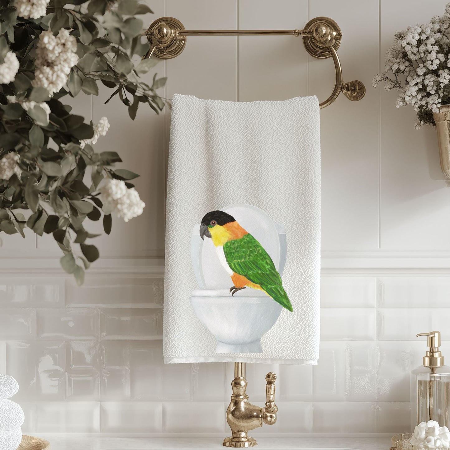 Parrot on Toilet Bathroom Towel - MerikaArt