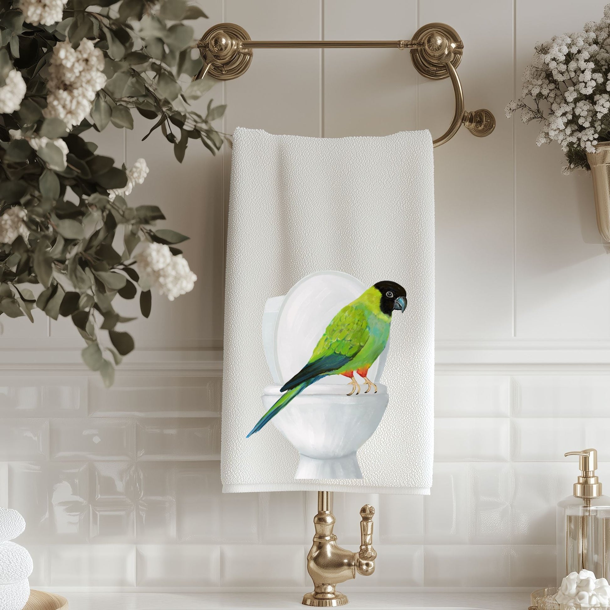 Parrot on Toilet Bathroom Towel - MerikaArt