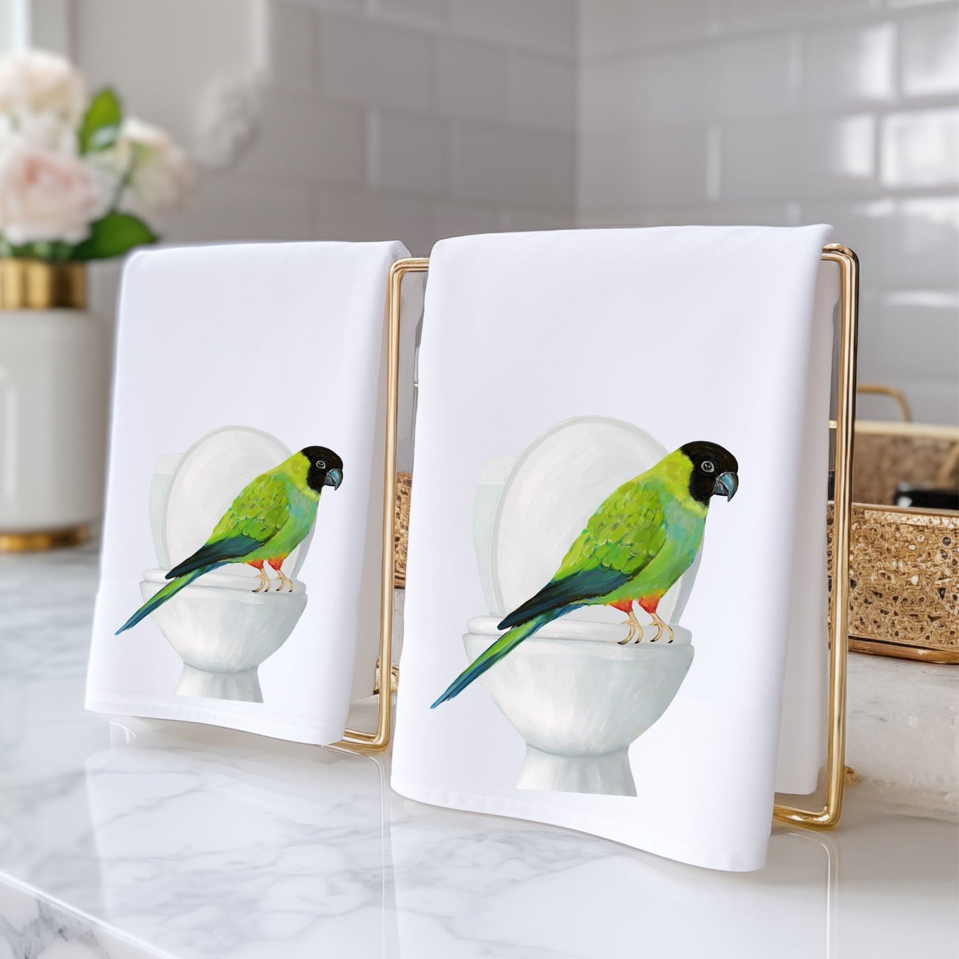 Parrot on Toilet Bathroom Towel - MerikaArt