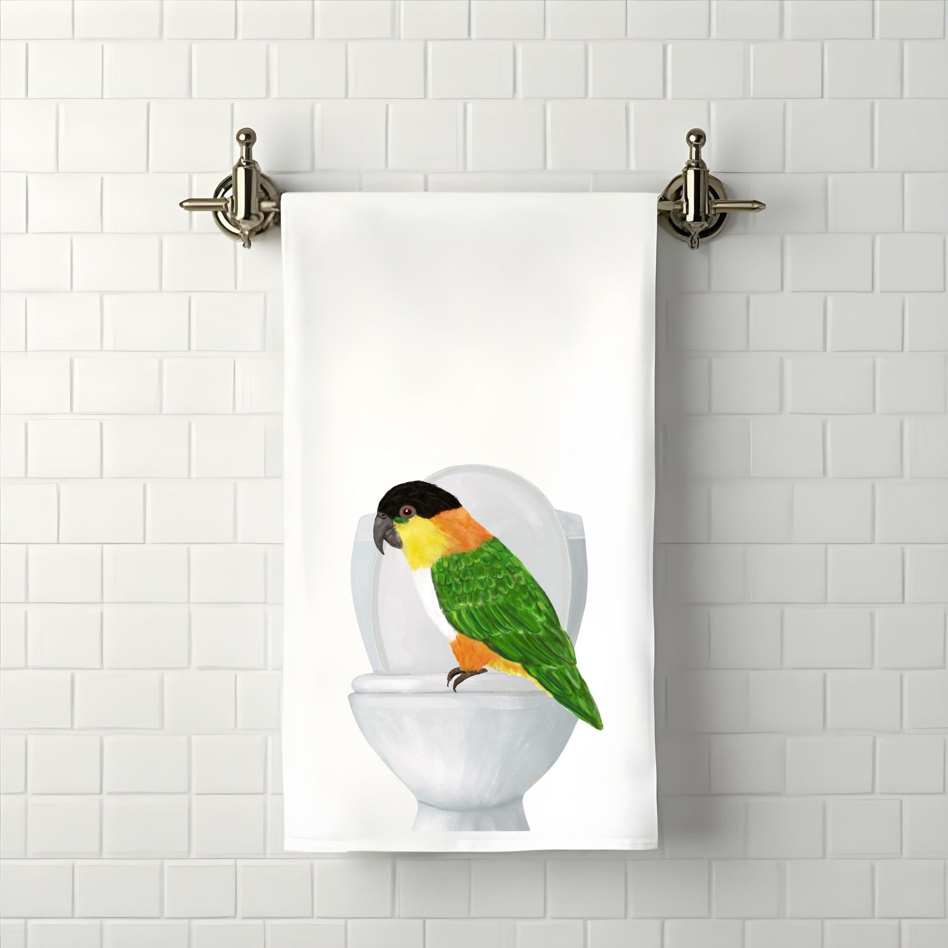 Parrot on Toilet Bathroom Towel - MerikaArt