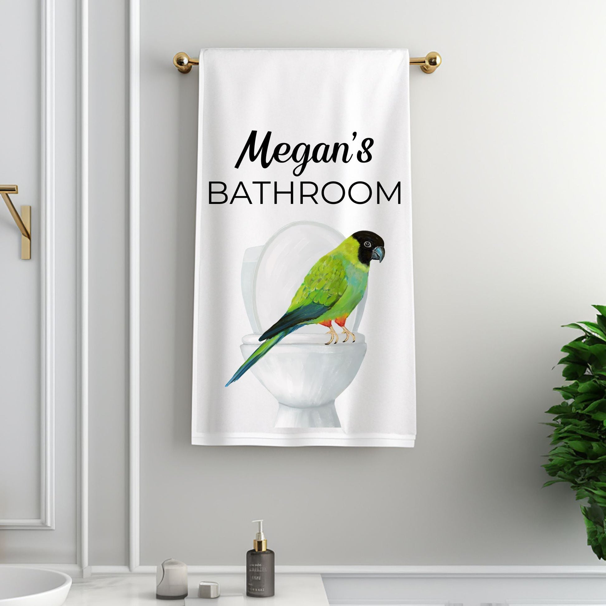 Parrot on Toilet Bathroom Towel - MerikaArt