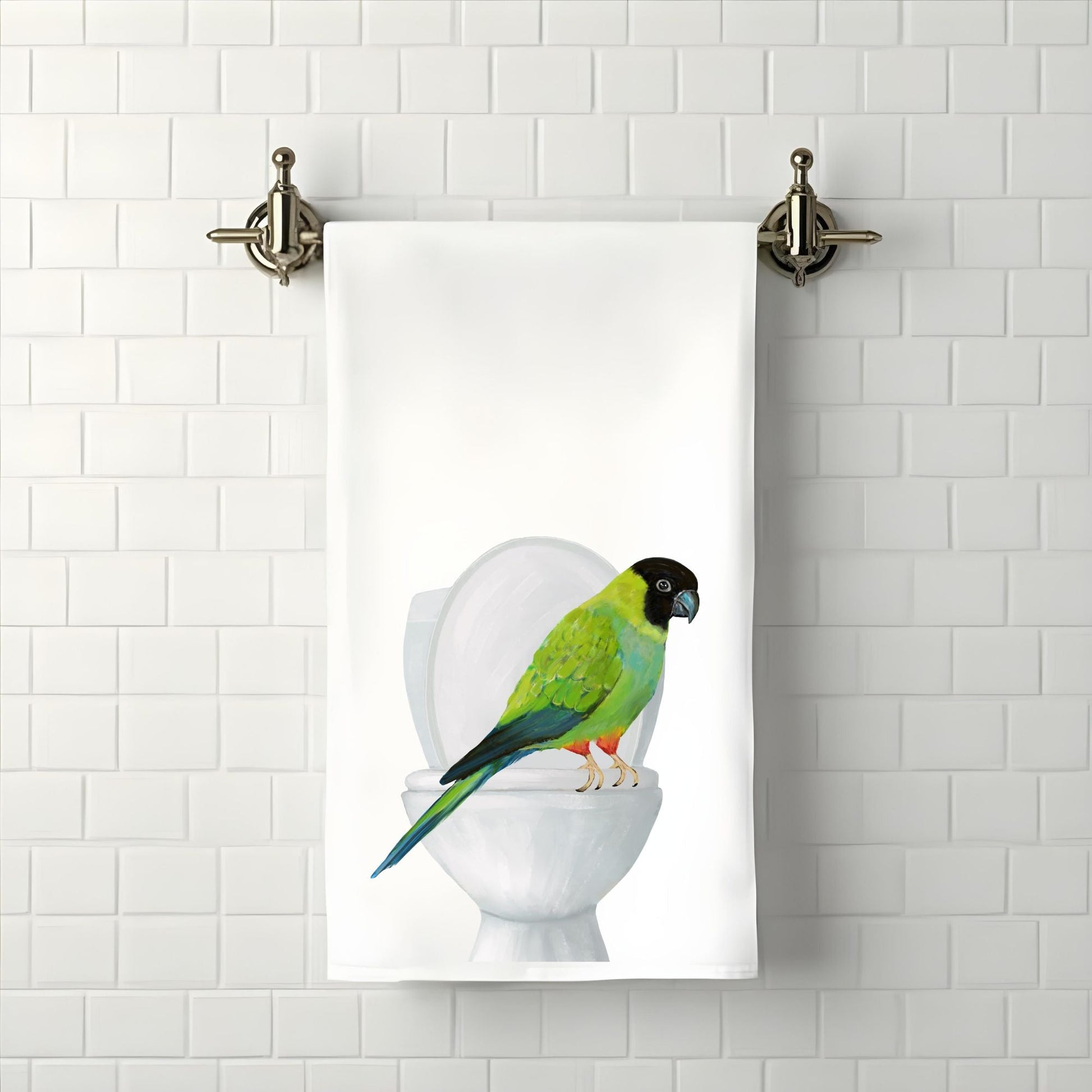 Parrot on Toilet Bathroom Towel - MerikaArt