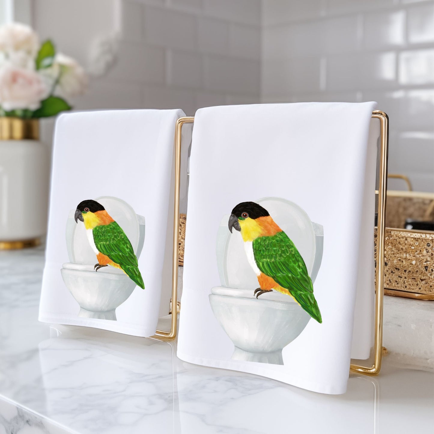 Parrot on Toilet Bathroom Towel - MerikaArt