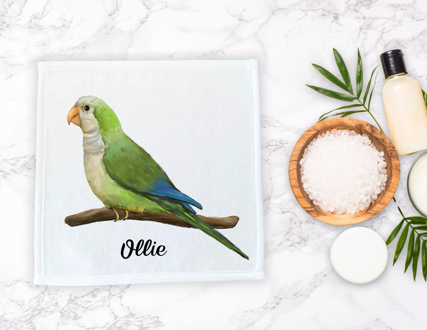 Parrot Washcloth | "Green Perch Harmony" - MerikaArt