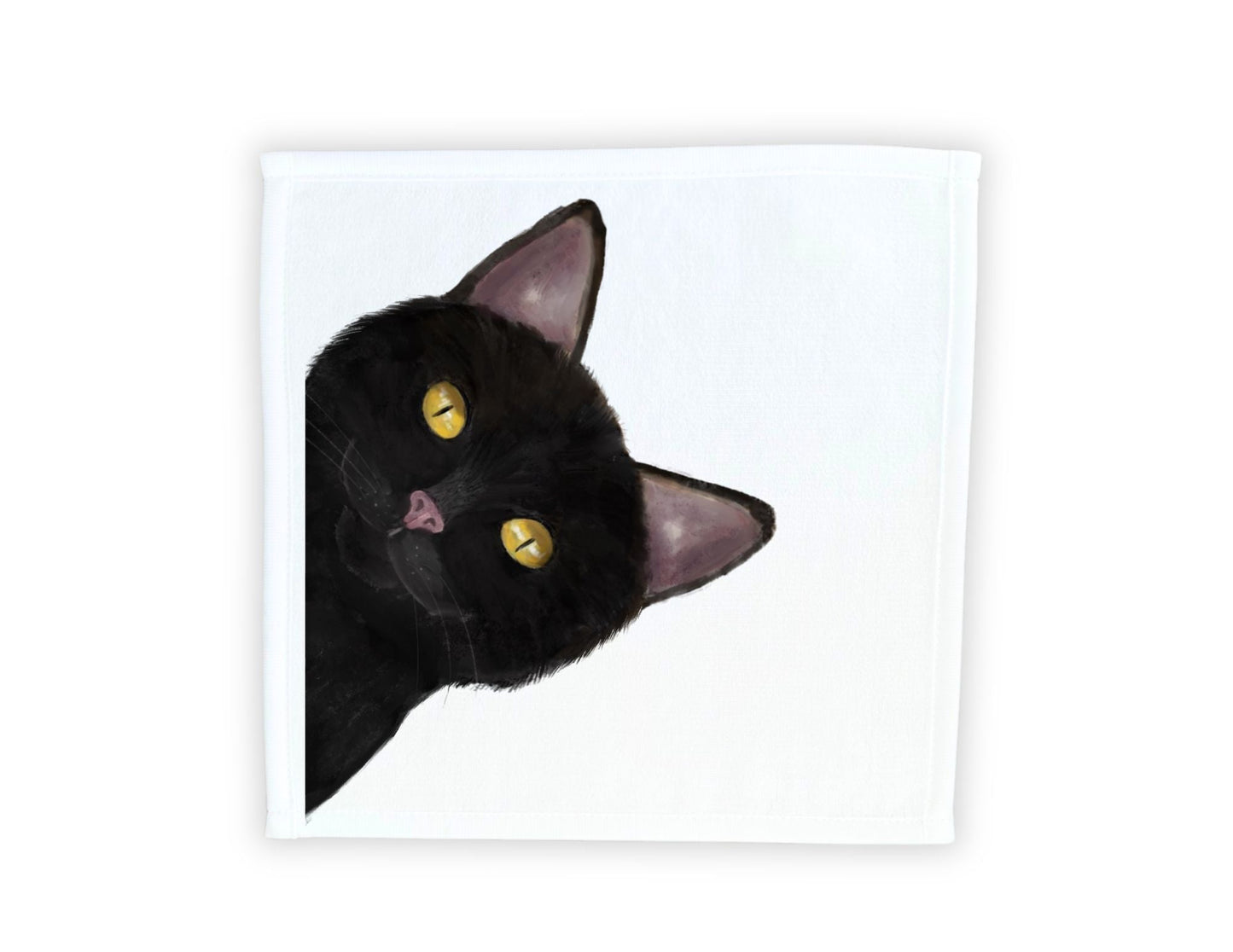 Peek - A - Boo Black Cat Washcloth - MerikaArt
