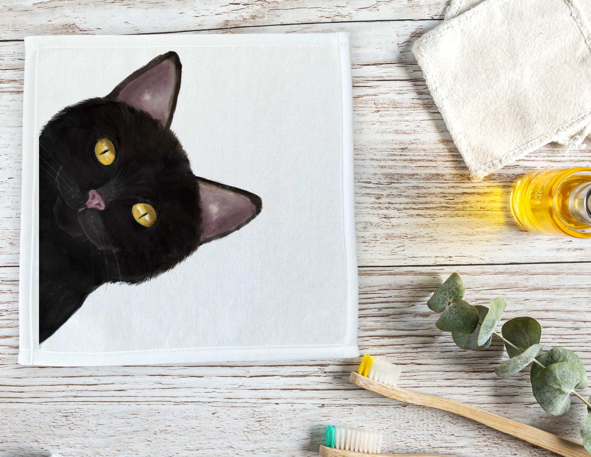 Peek - A - Boo Black Cat Washcloth - MerikaArt