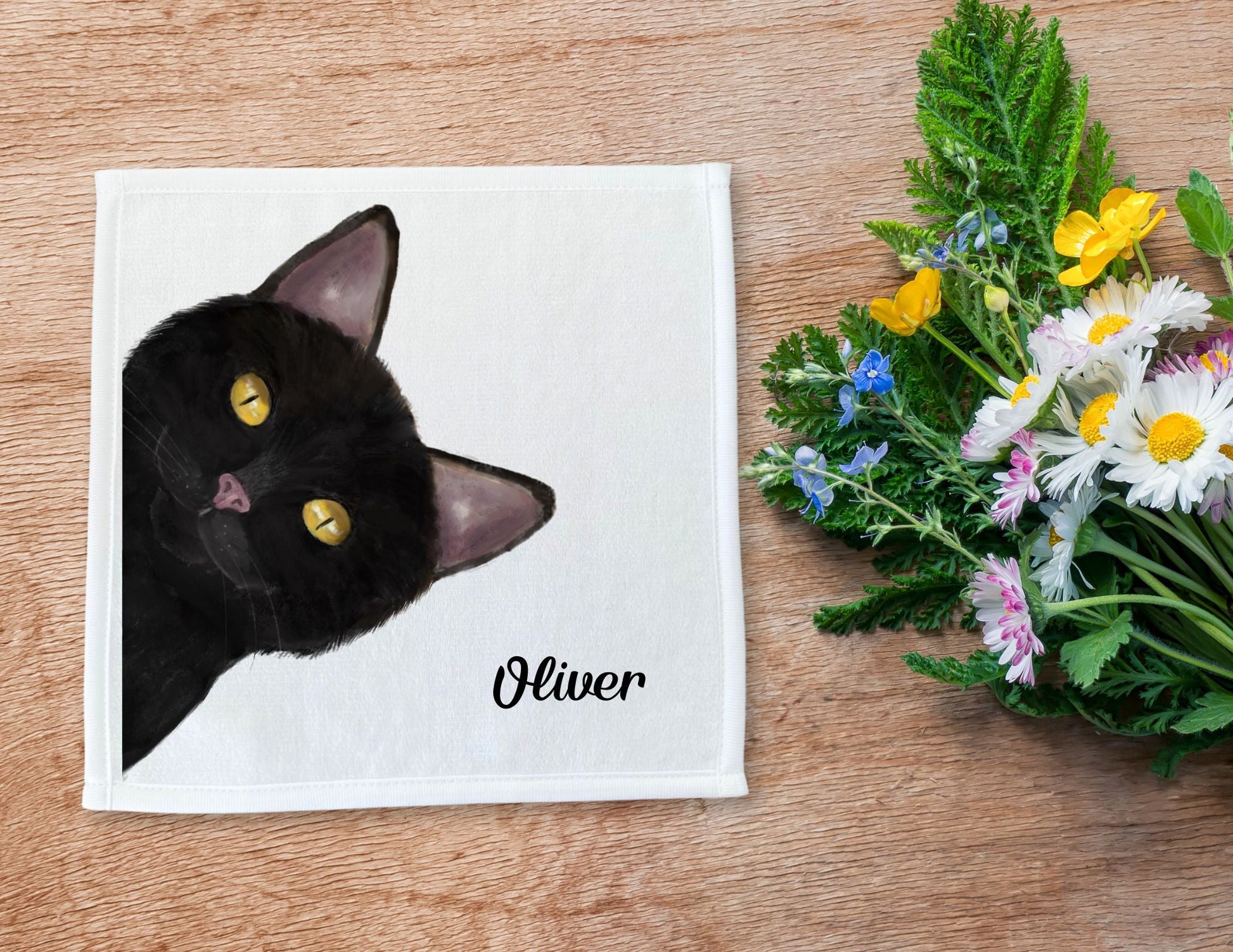 Peek - A - Boo Black Cat Washcloth - MerikaArt