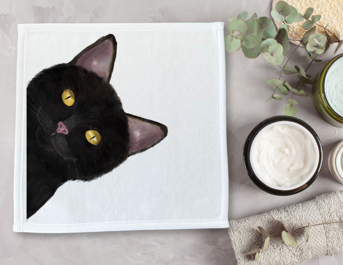 Peek - A - Boo Black Cat Washcloth - MerikaArt