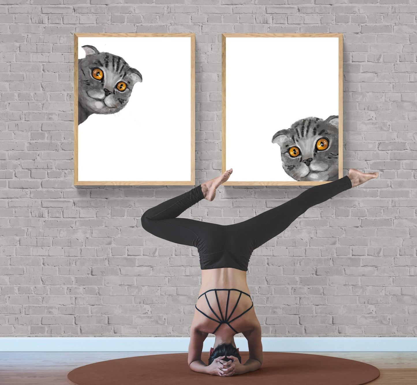 Peekaboo Kitty: A Playful Gray Scottish Fold Cat Art Print - MerikaArt