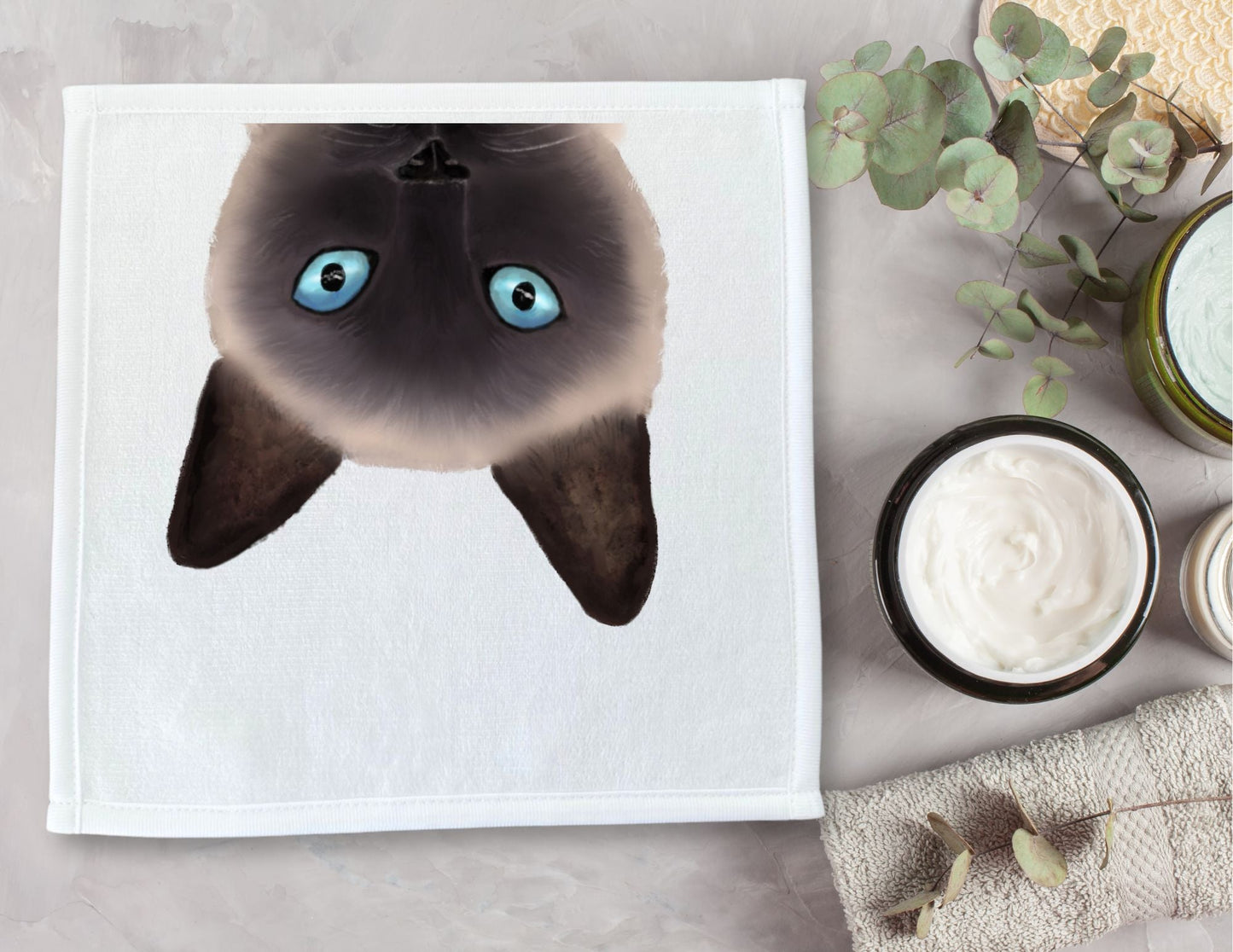Peekaboo Siamese Cat Washcloth - MerikaArt