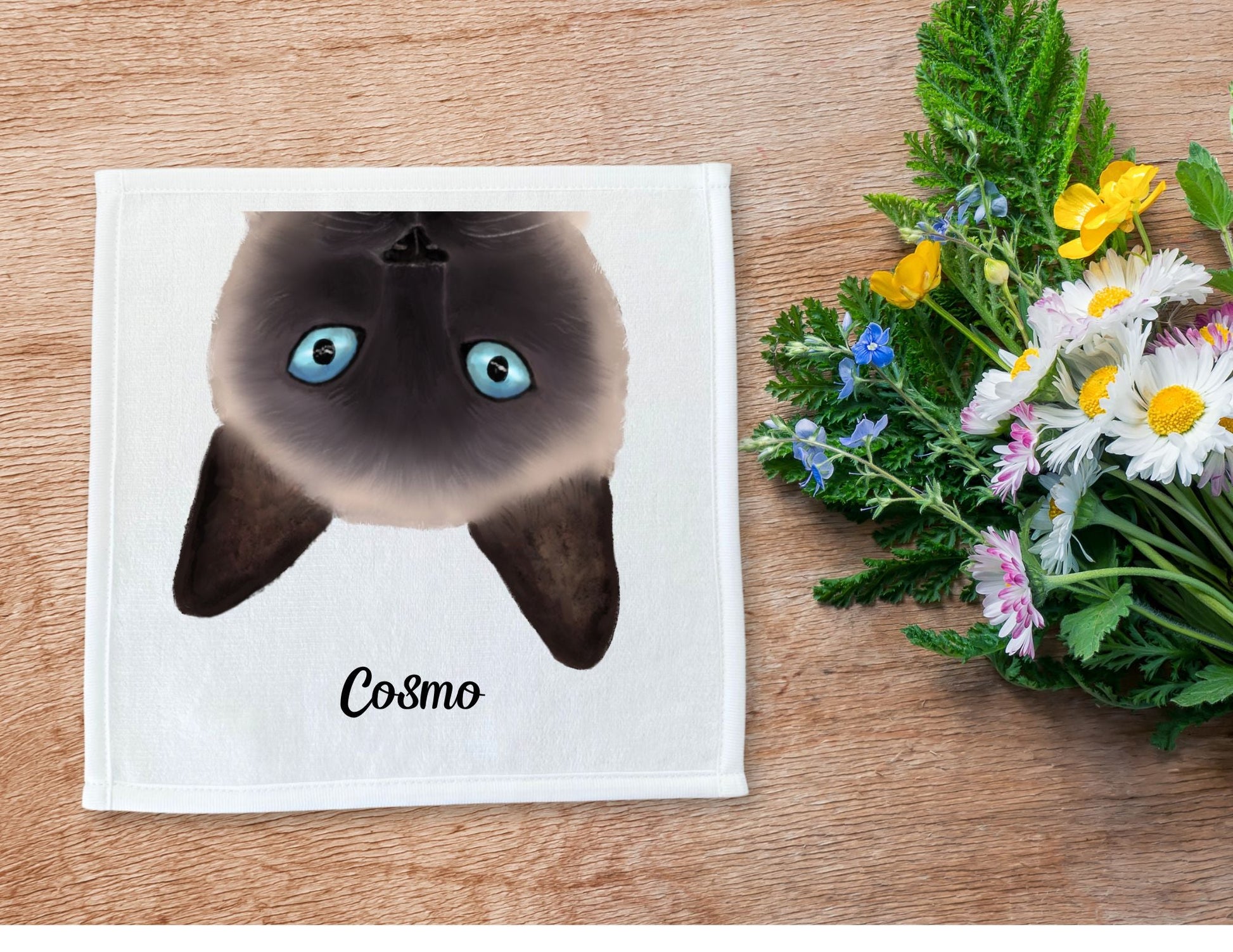 Peekaboo Siamese Cat Washcloth - MerikaArt