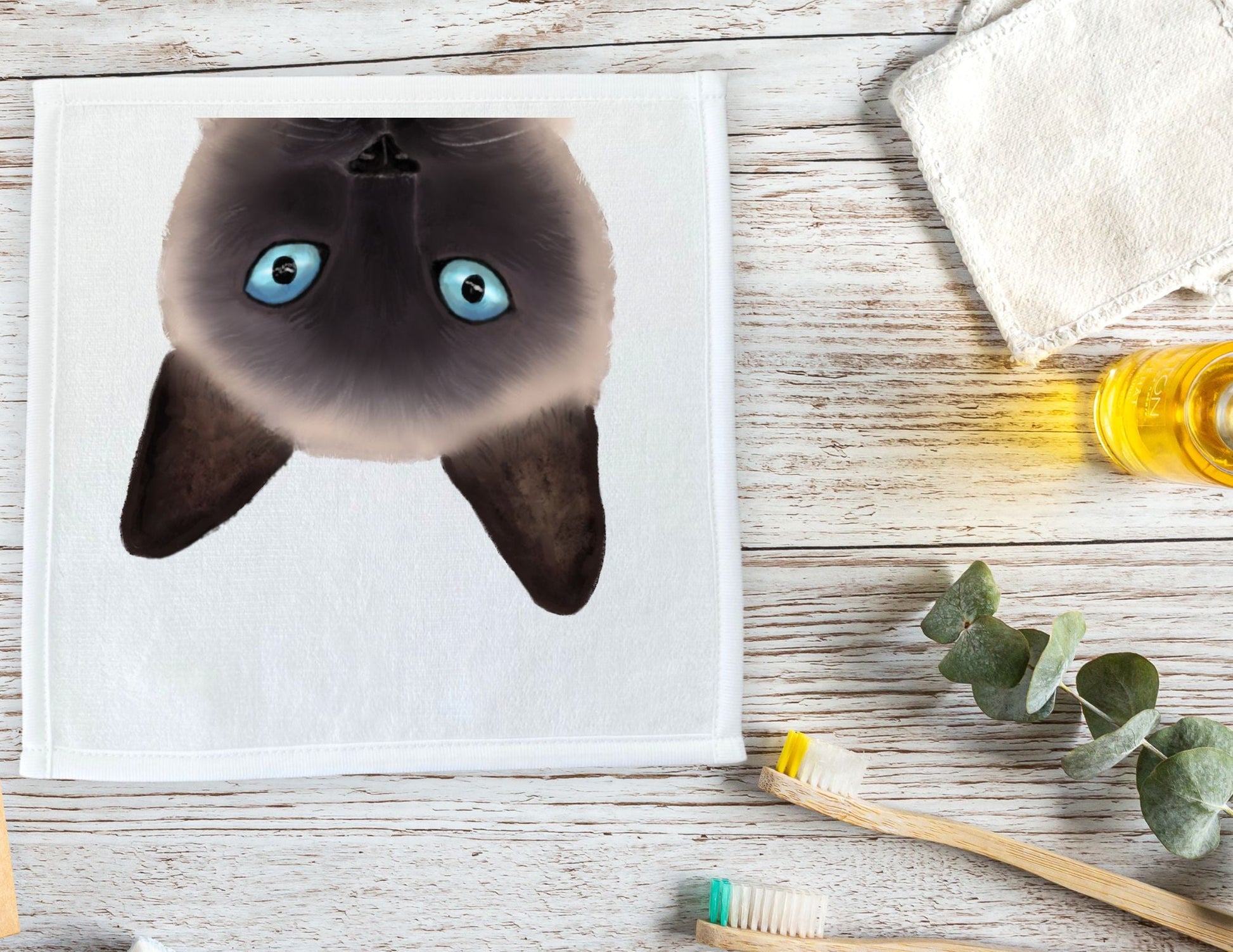 Peekaboo Siamese Cat Washcloth - MerikaArt