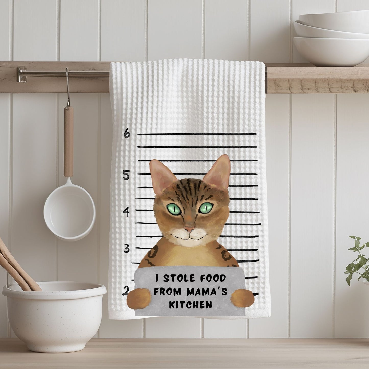 Personalized Bengal Cat Mugshot Kitchen Towel - MerikaArt