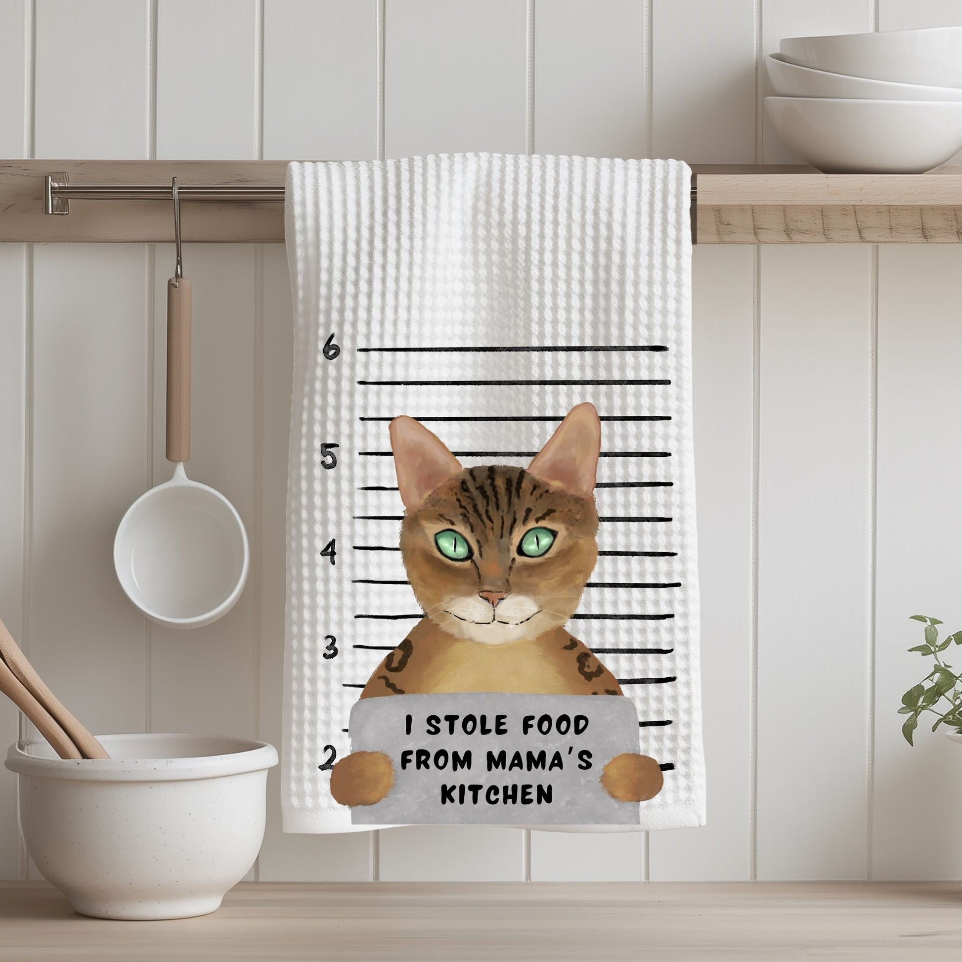 Personalized Bengal Cat Mugshot Kitchen Towel - MerikaArt