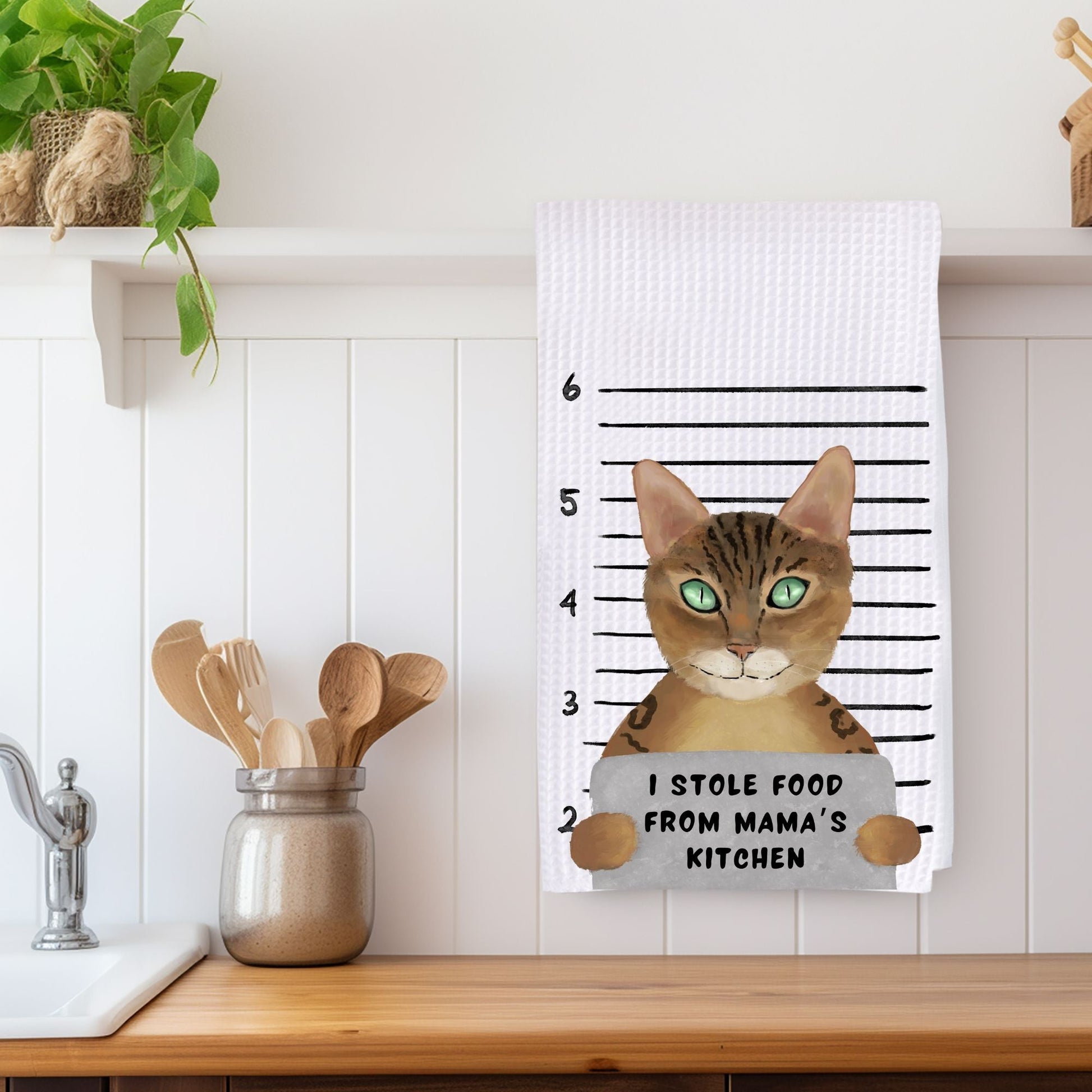 Personalized Bengal Cat Mugshot Kitchen Towel - MerikaArt