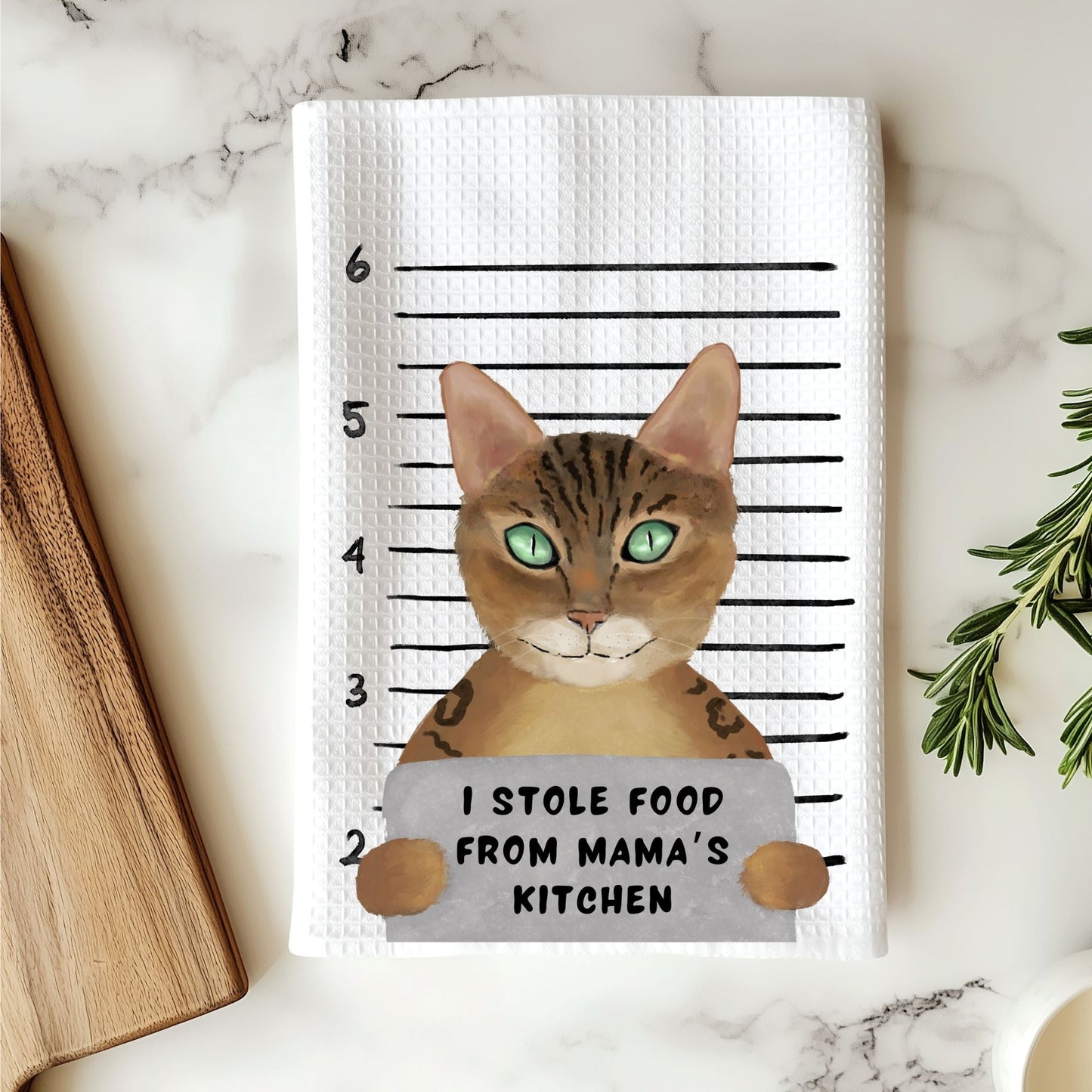 Personalized Bengal Cat Mugshot Kitchen Towel - MerikaArt