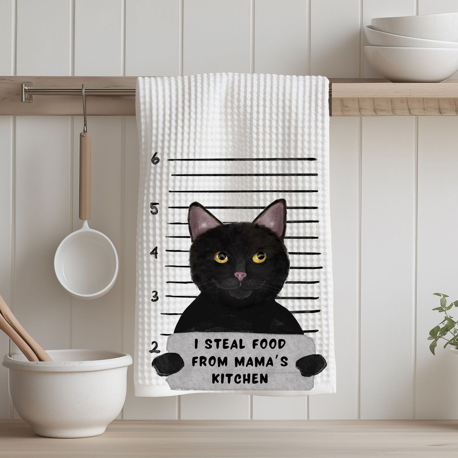 Personalized Black Cat Mugshot Kitchen Towel - MerikaArt