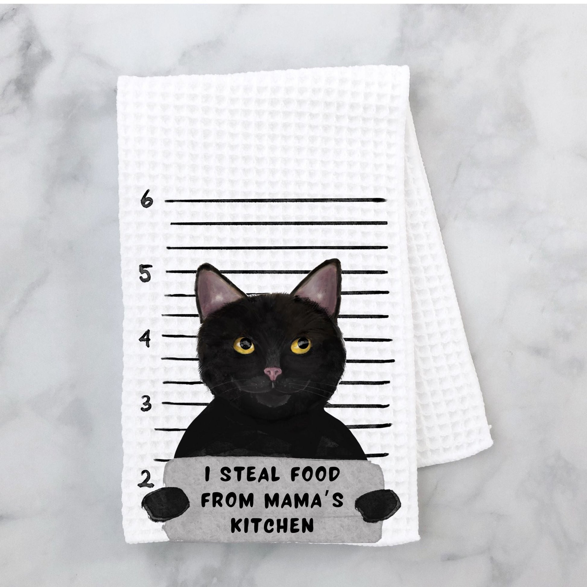 Personalized Black Cat Mugshot Kitchen Towel - MerikaArt
