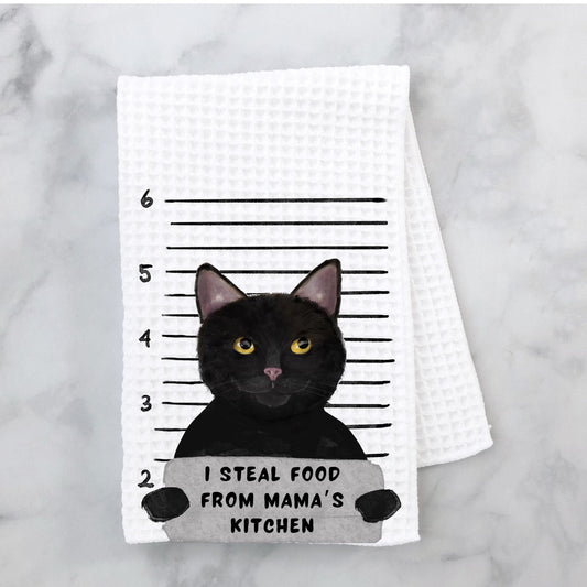 Personalized Black Cat Mugshot Kitchen Towel - MerikaArt