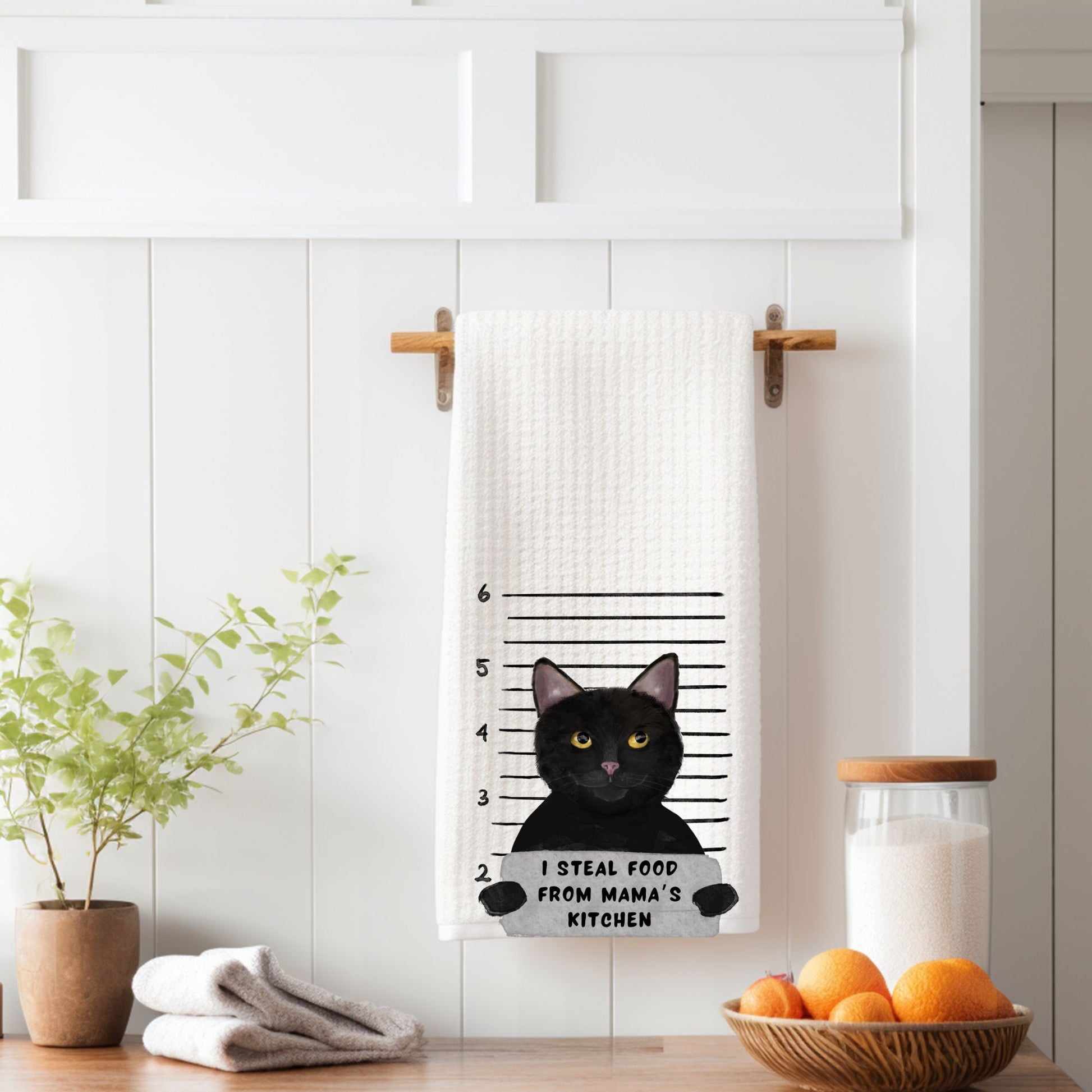 Personalized Black Cat Mugshot Kitchen Towel - MerikaArt