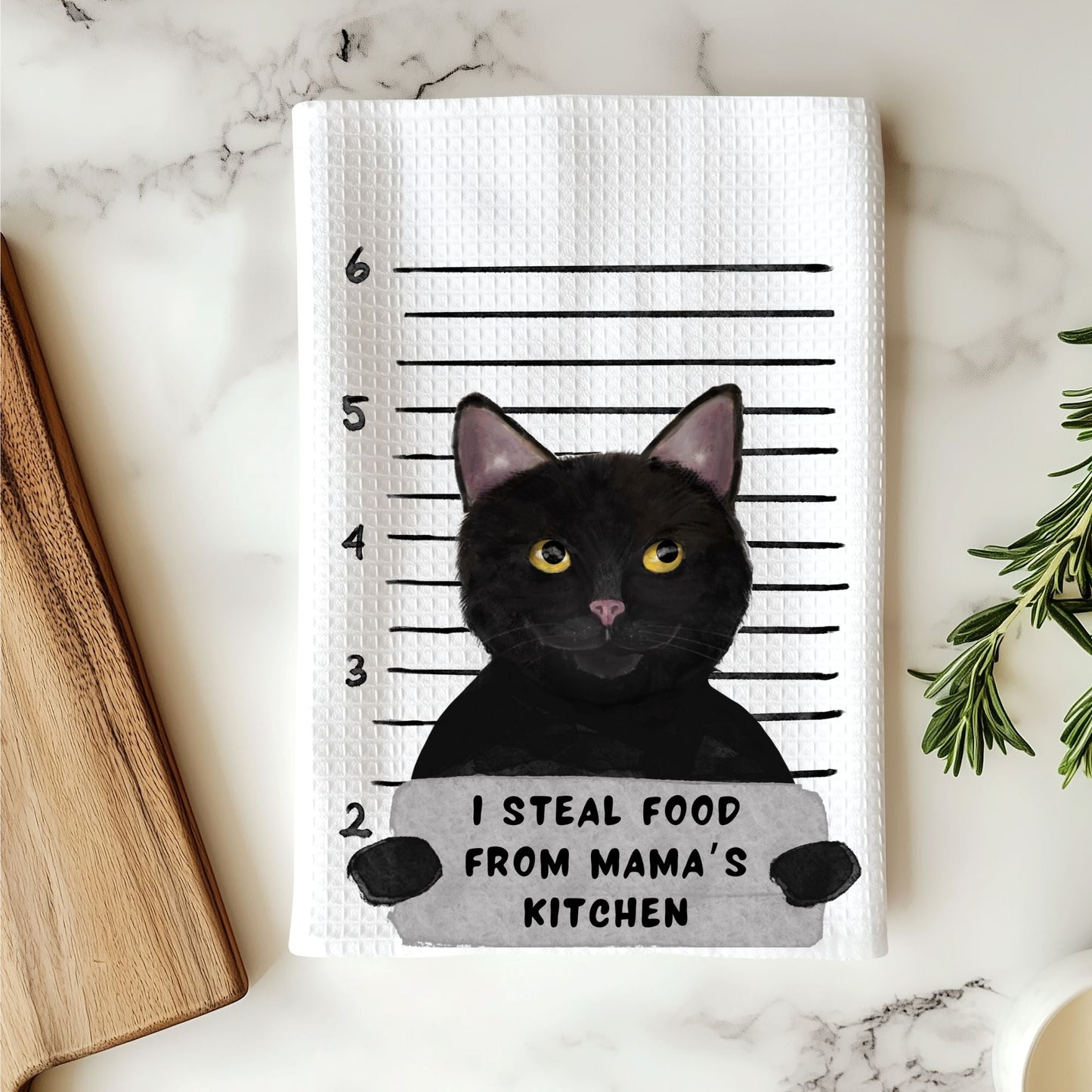 Personalized Black Cat Mugshot Kitchen Towel - MerikaArt