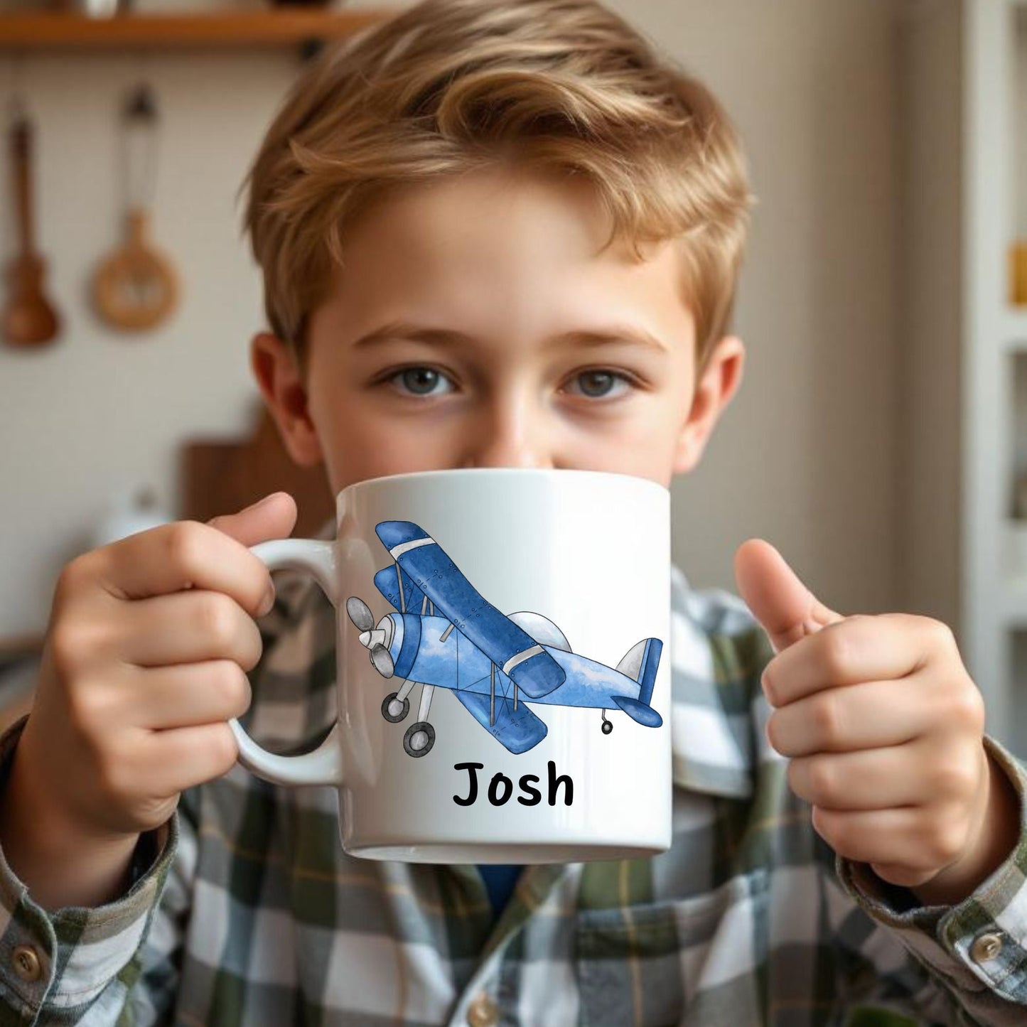 Personalized Blue Airplane Mug - MerikaArt