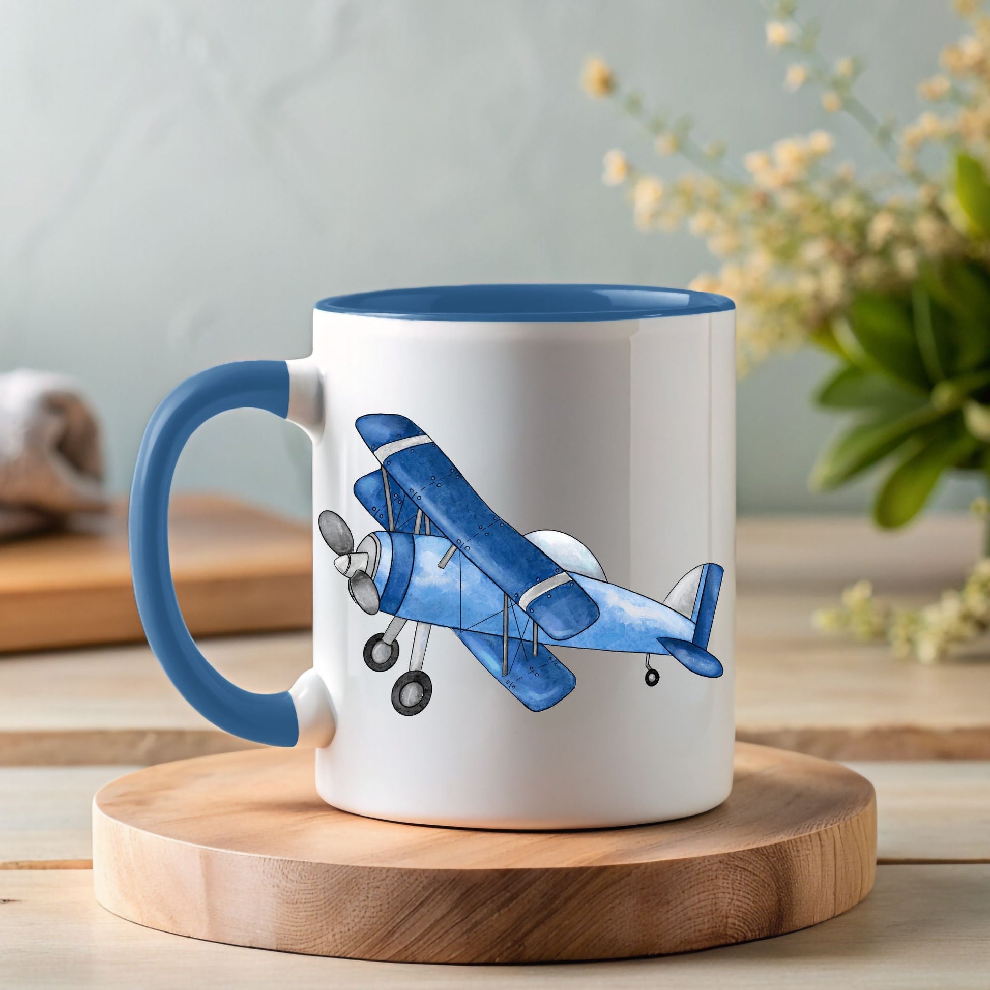 Personalized Blue Airplane Mug - MerikaArt