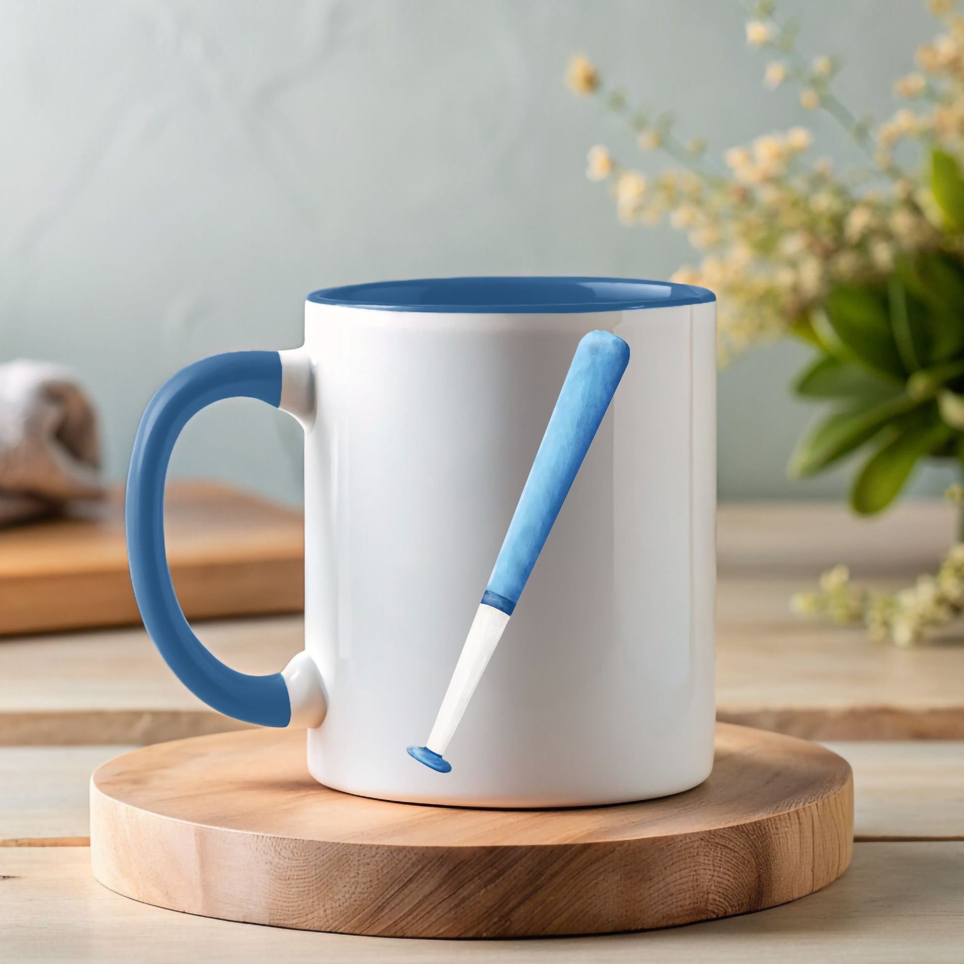 Personalized Blue Baseball Bat Mug - MerikaArt
