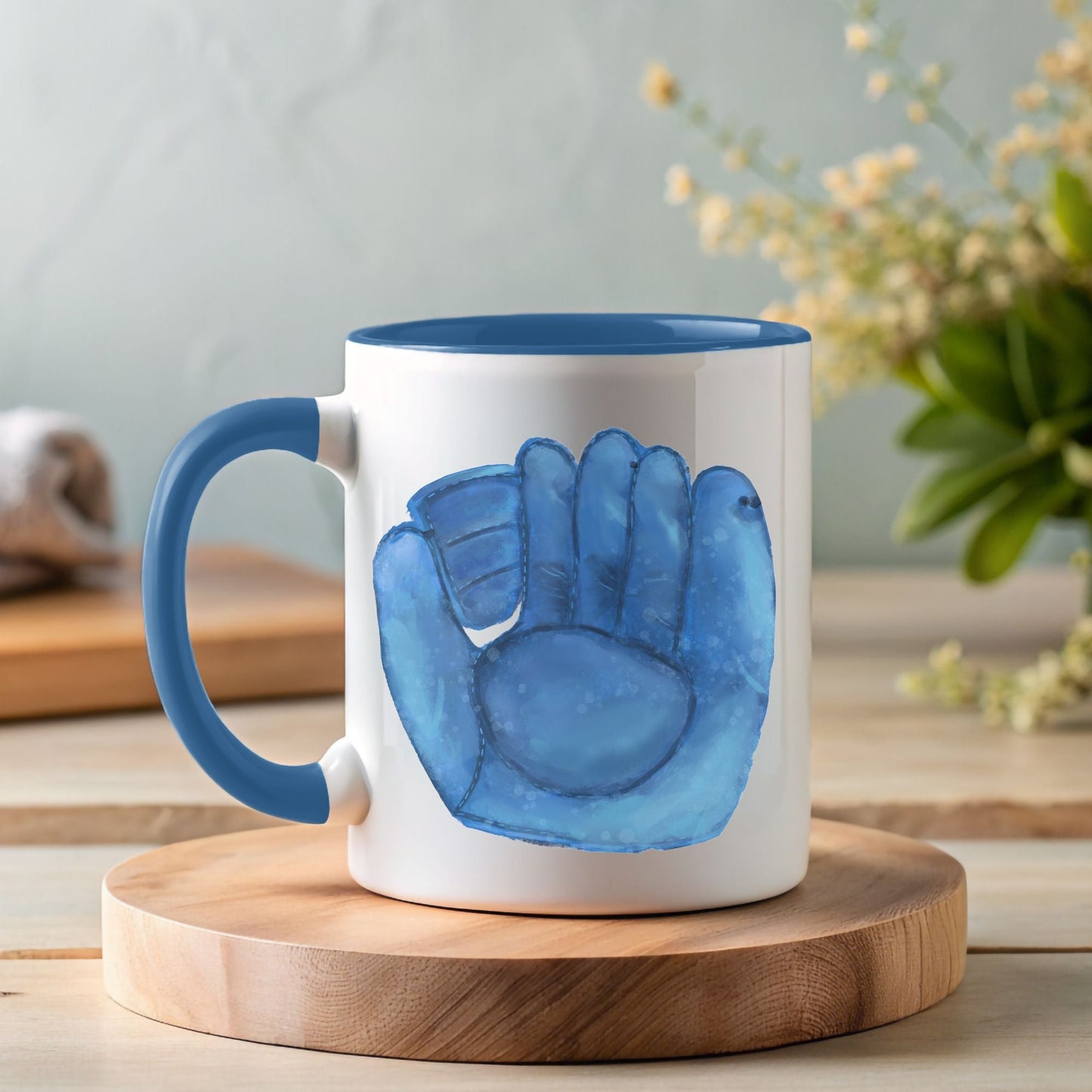 Personalized Blue Baseball Glove Mug - MerikaArt